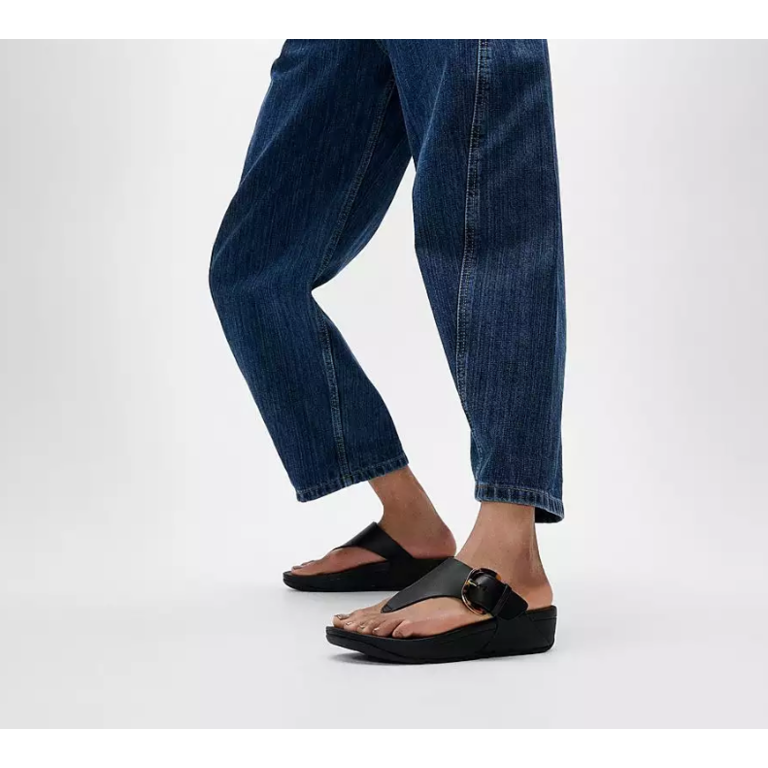 FitFlop Lulu Resin-Buckle Leather Toe Post Sandals