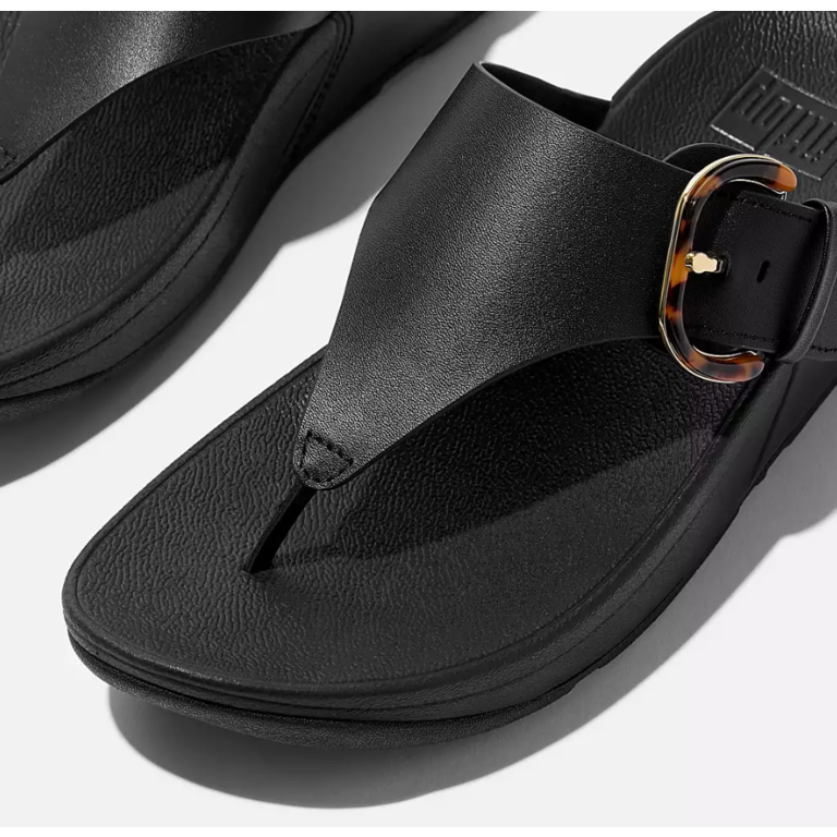 FitFlop Lulu Resin-Buckle Leather Toe Post Sandals