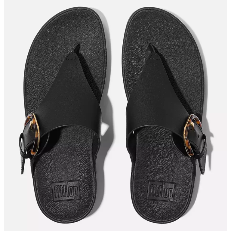 FitFlop Lulu Resin-Buckle Leather Toe Post Sandals