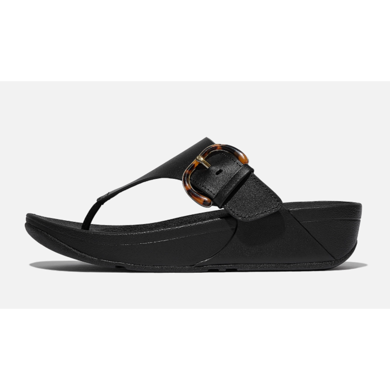 FitFlop Lulu Resin-Buckle Leather Toe Post Sandals