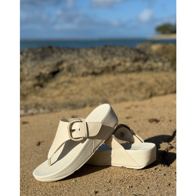FitFlop Lulu Resin-Buckle Leather Toe Post Sandals