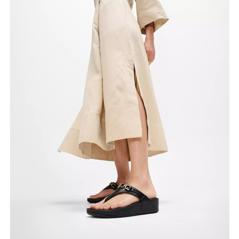 FitFlop Lulu Square-Chain Leather Toe Post