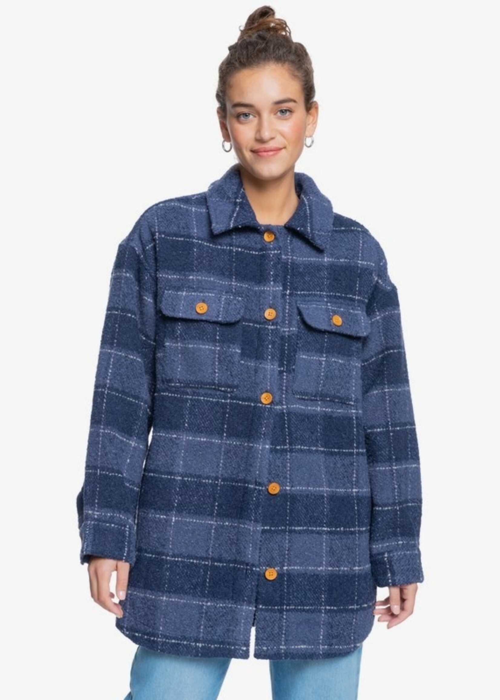 Roxy Women's Make It Happen Plaid Fleece Jacket | Blue