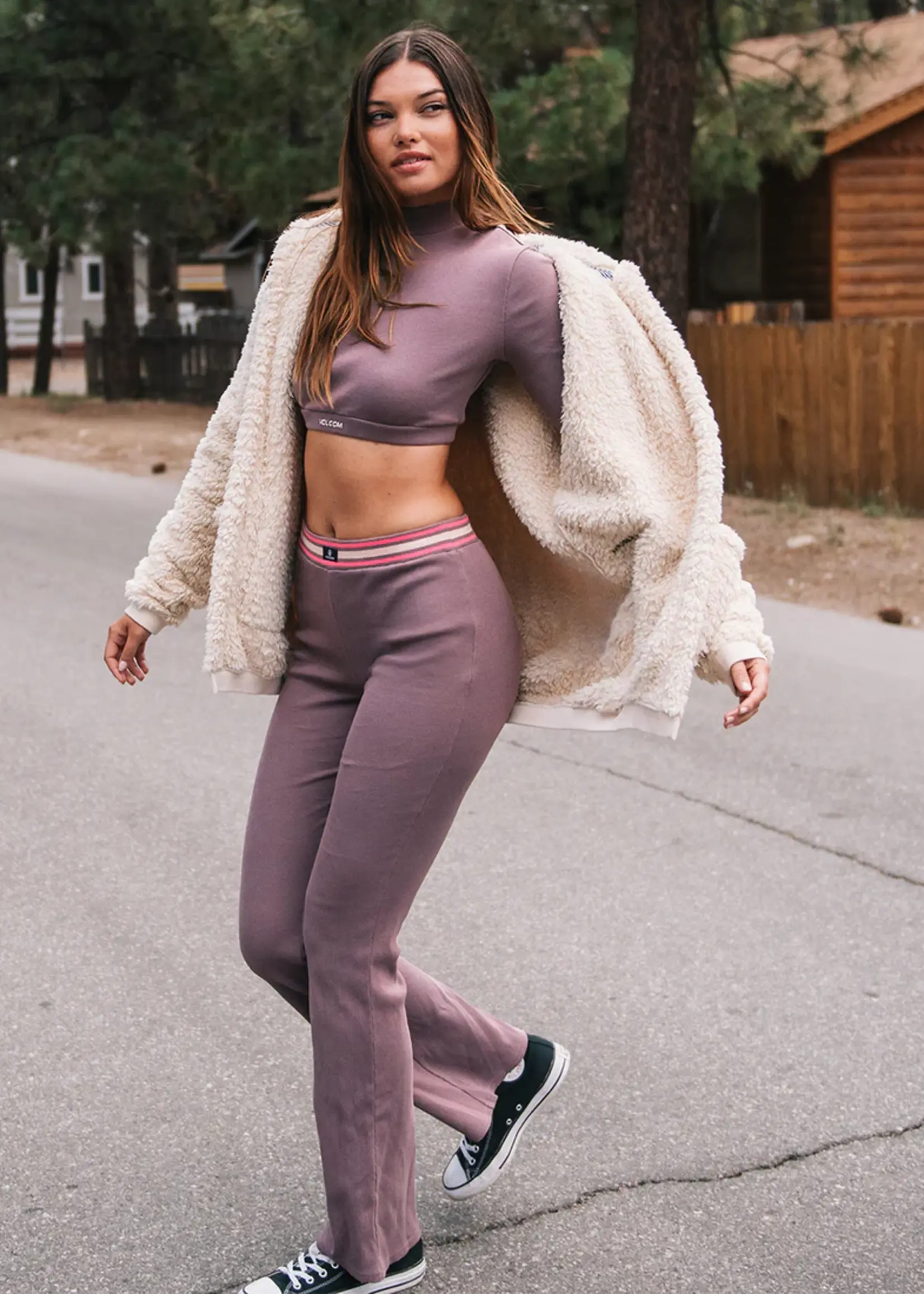 Volcom Women's Lived in Lounge Mock Neck Long Sleeve Top