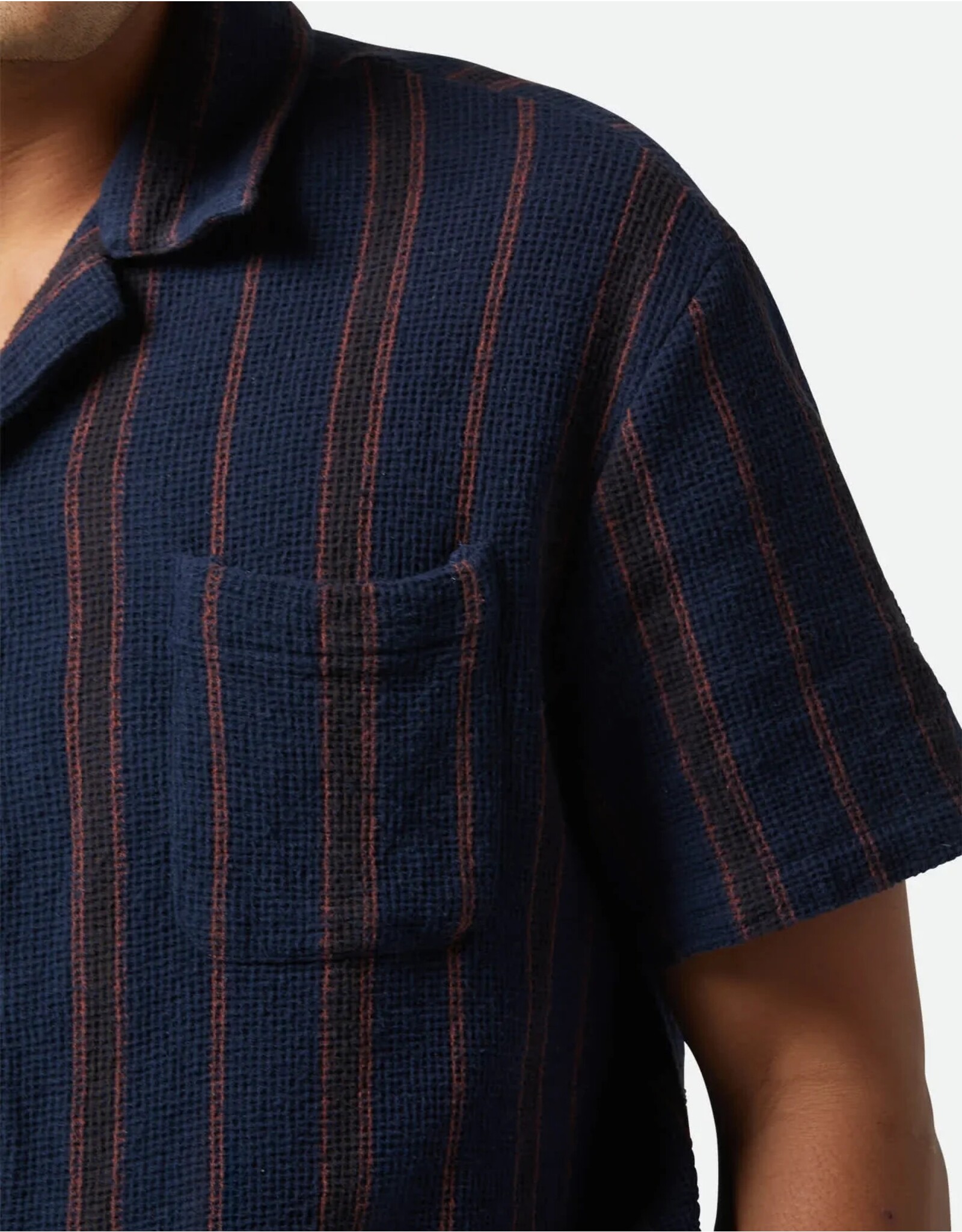 Brixton Men's Bunker Waffle Stripe Short Sleeve Woven Button up
