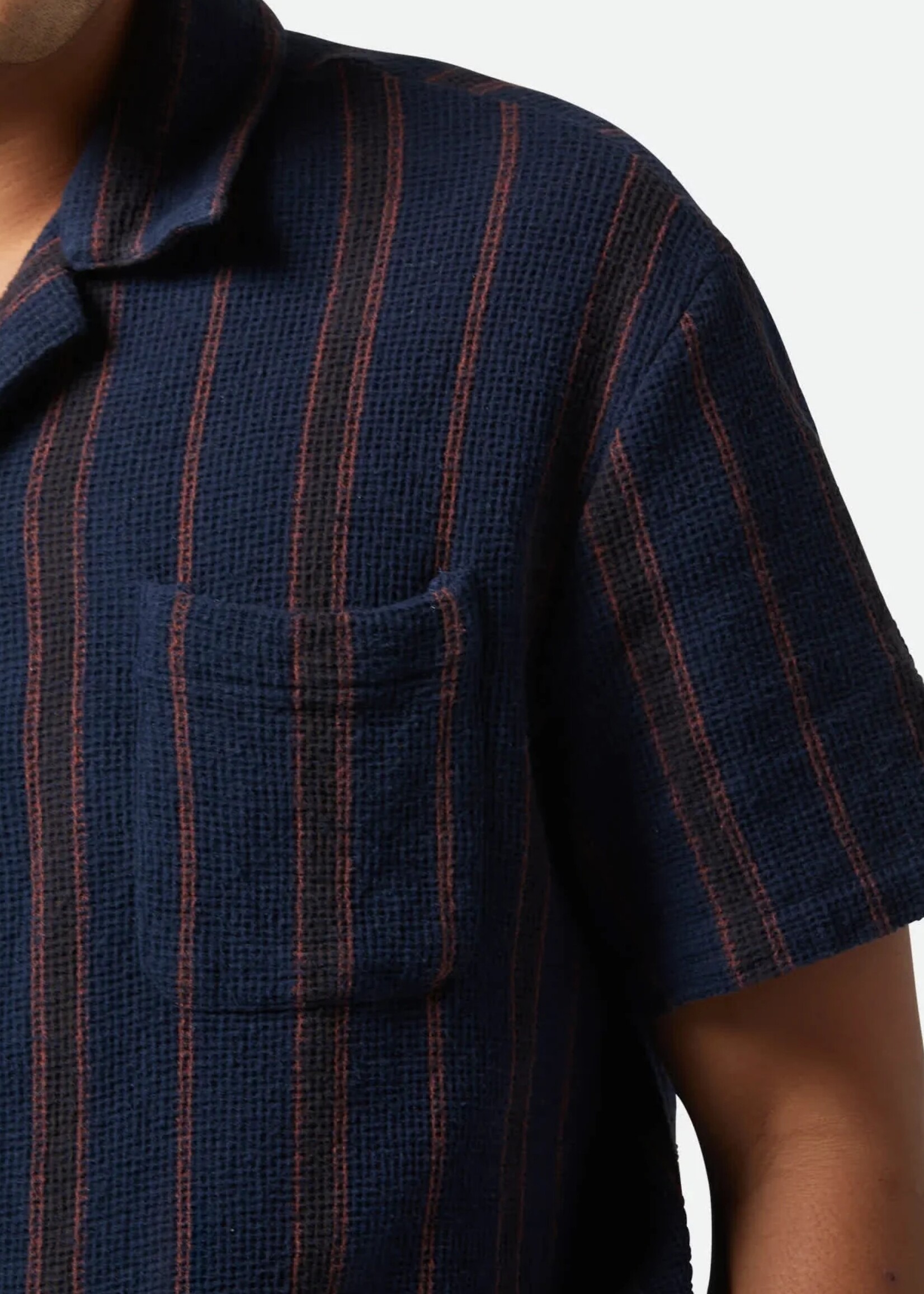 Brixton Men's Bunker Waffle Stripe Short Sleeve Woven Button up