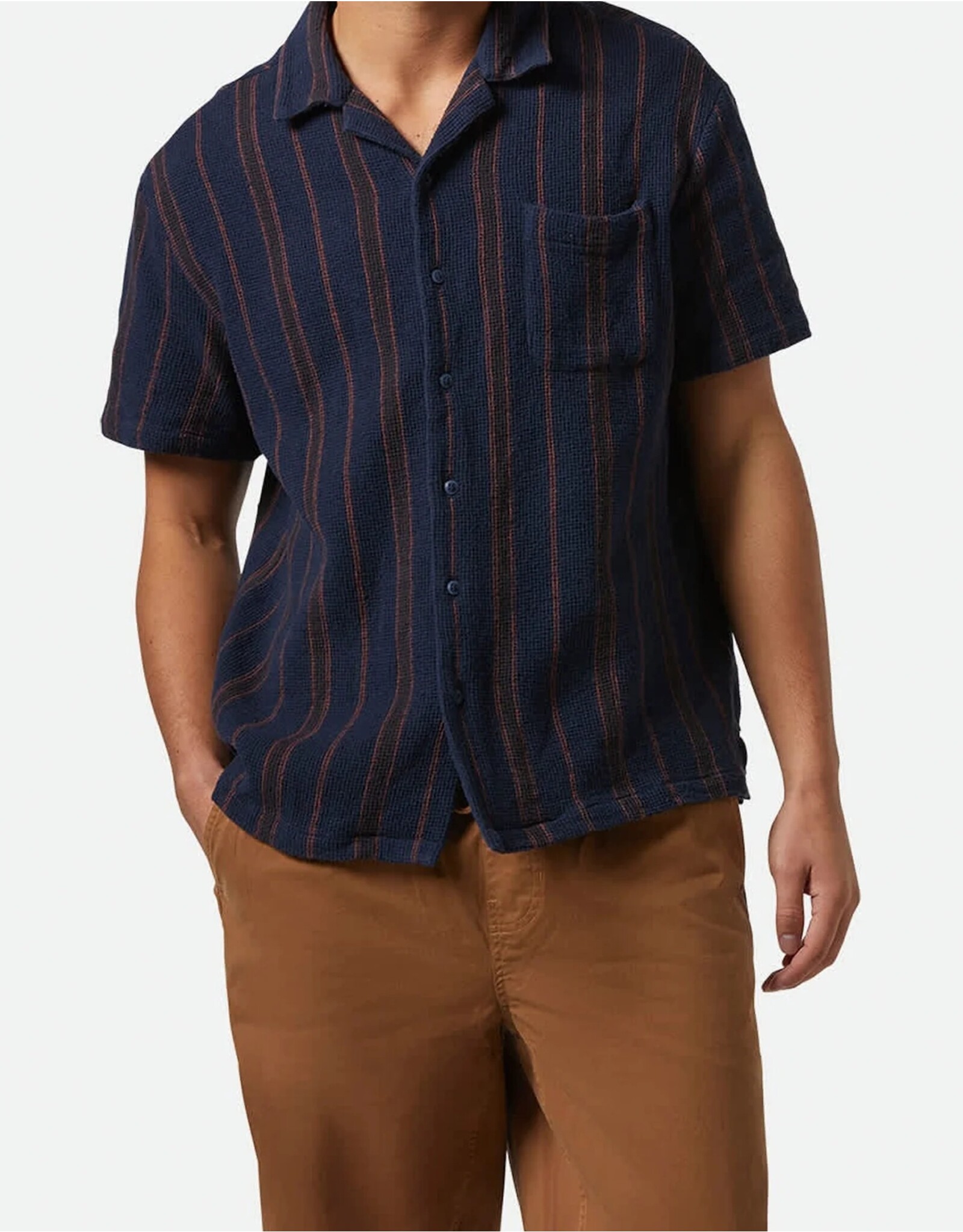 Brixton Men's Bunker Waffle Stripe Short Sleeve Woven Button up