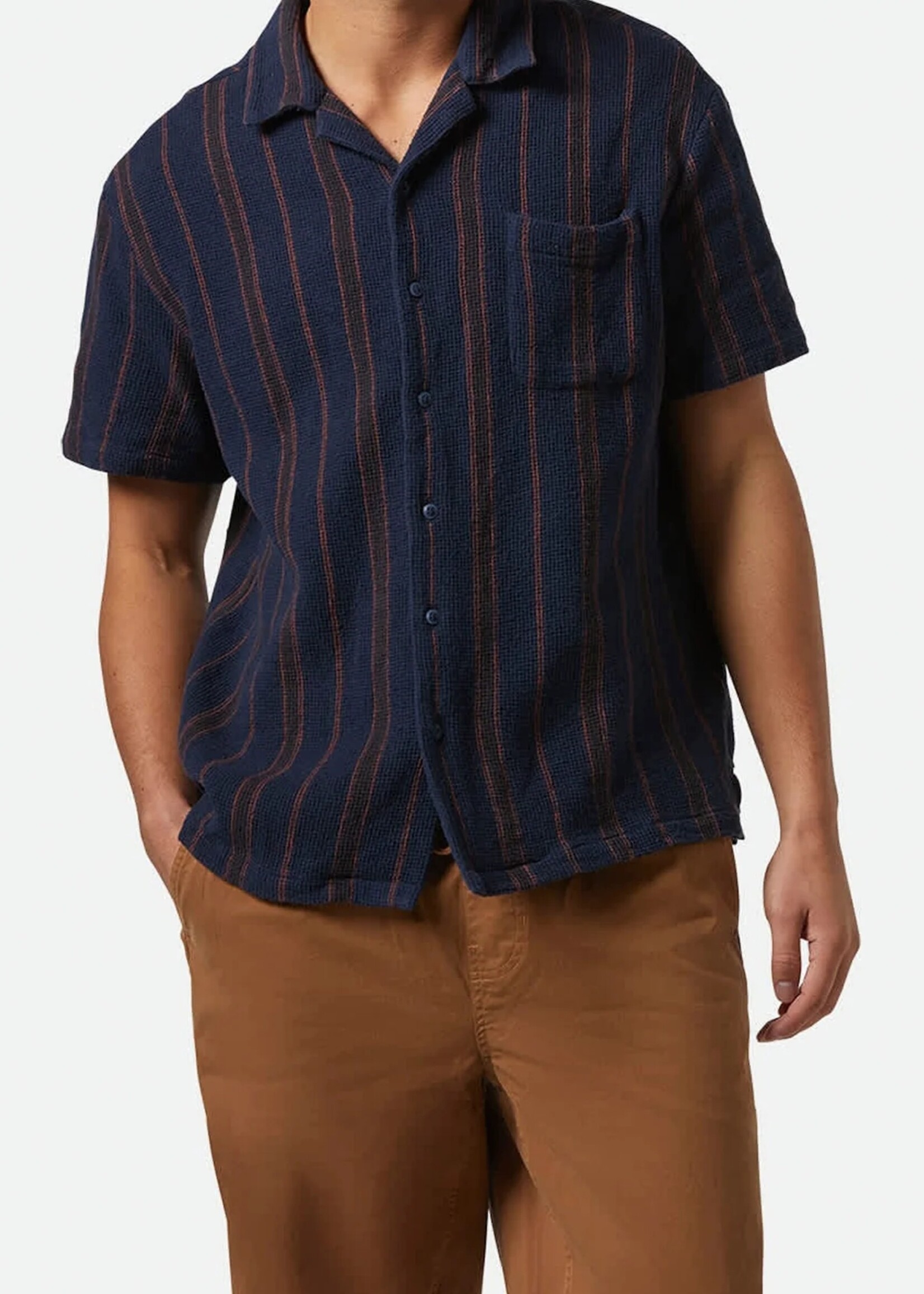 Brixton Men's Bunker Waffle Stripe Short Sleeve Woven Button up