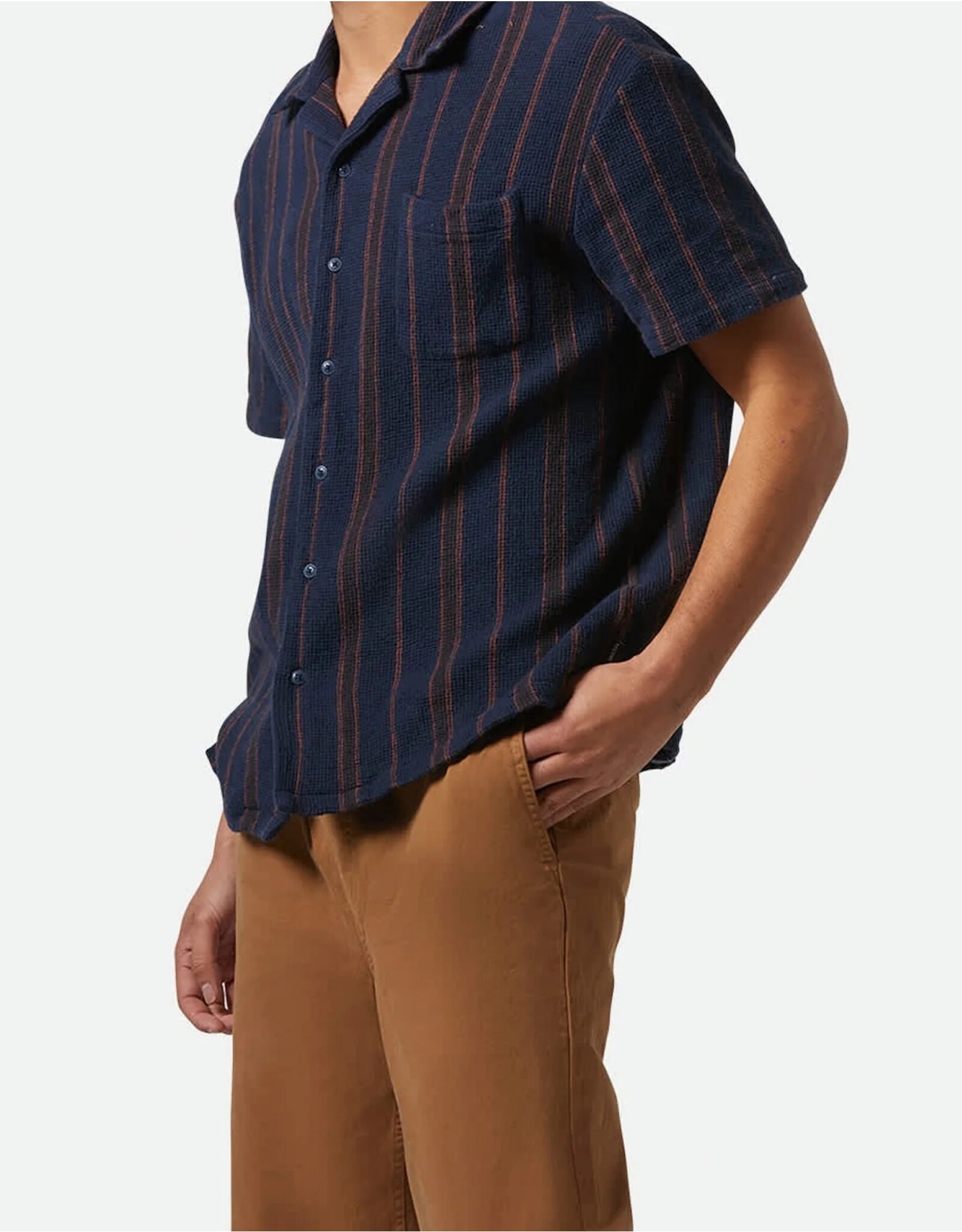 Brixton Men's Bunker Waffle Stripe Short Sleeve Woven Button up