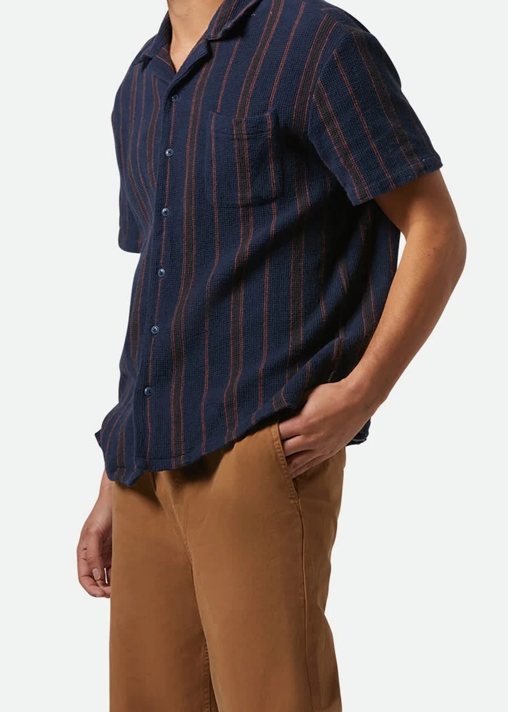 Brixton Men's Bunker Waffle Stripe Short Sleeve Woven Button up