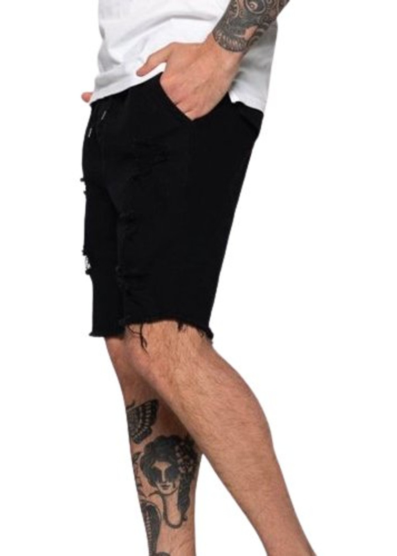 TEAMLTD Men's Walk Short Distressed Black Denim