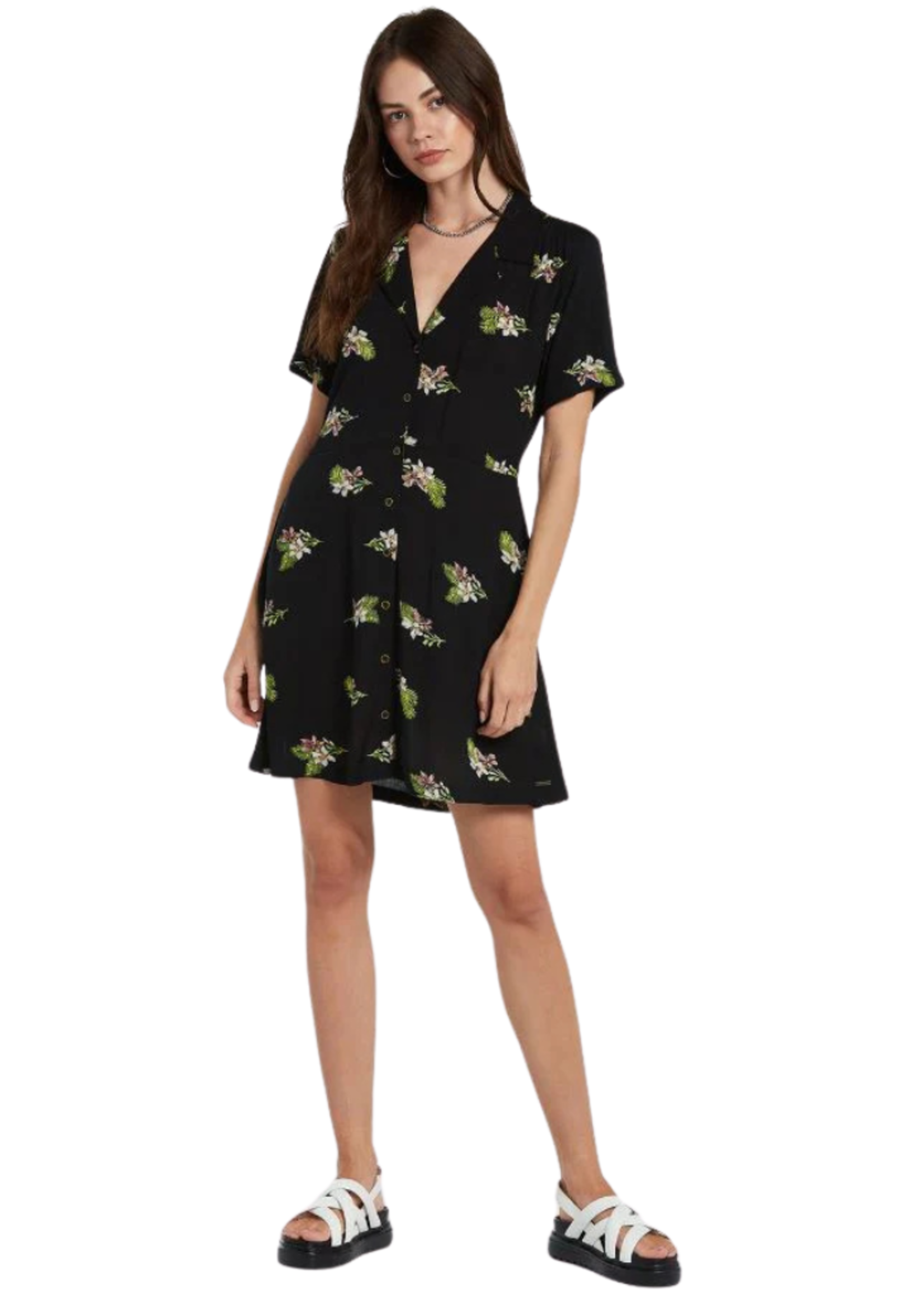 Volcom Women's Stormy Tropix Short Sleeve Dress | Black