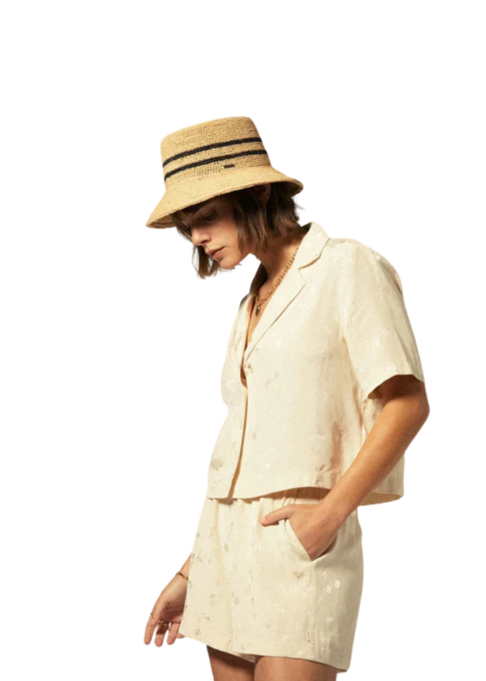 Brixton Women's Silky Short Sleeve Jacquard Button Down