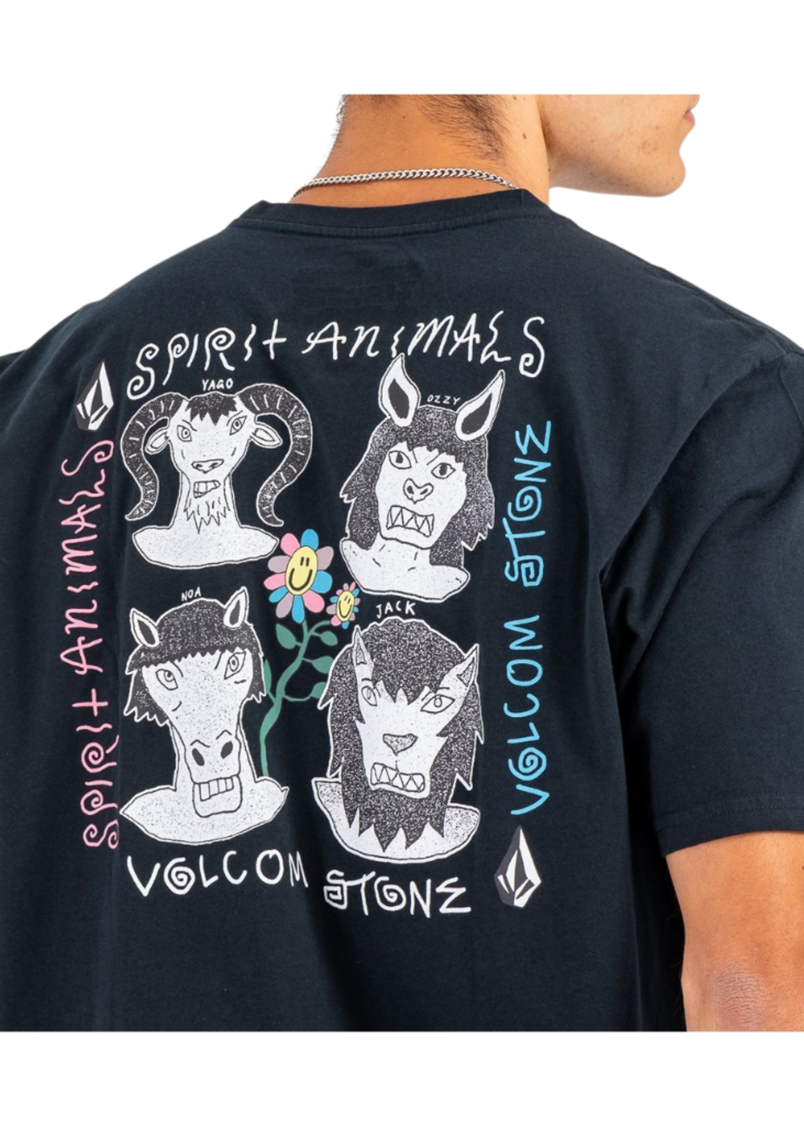 Volcom Men's Surf Vitals Animals  Short Sleeve T-Shirt- Black