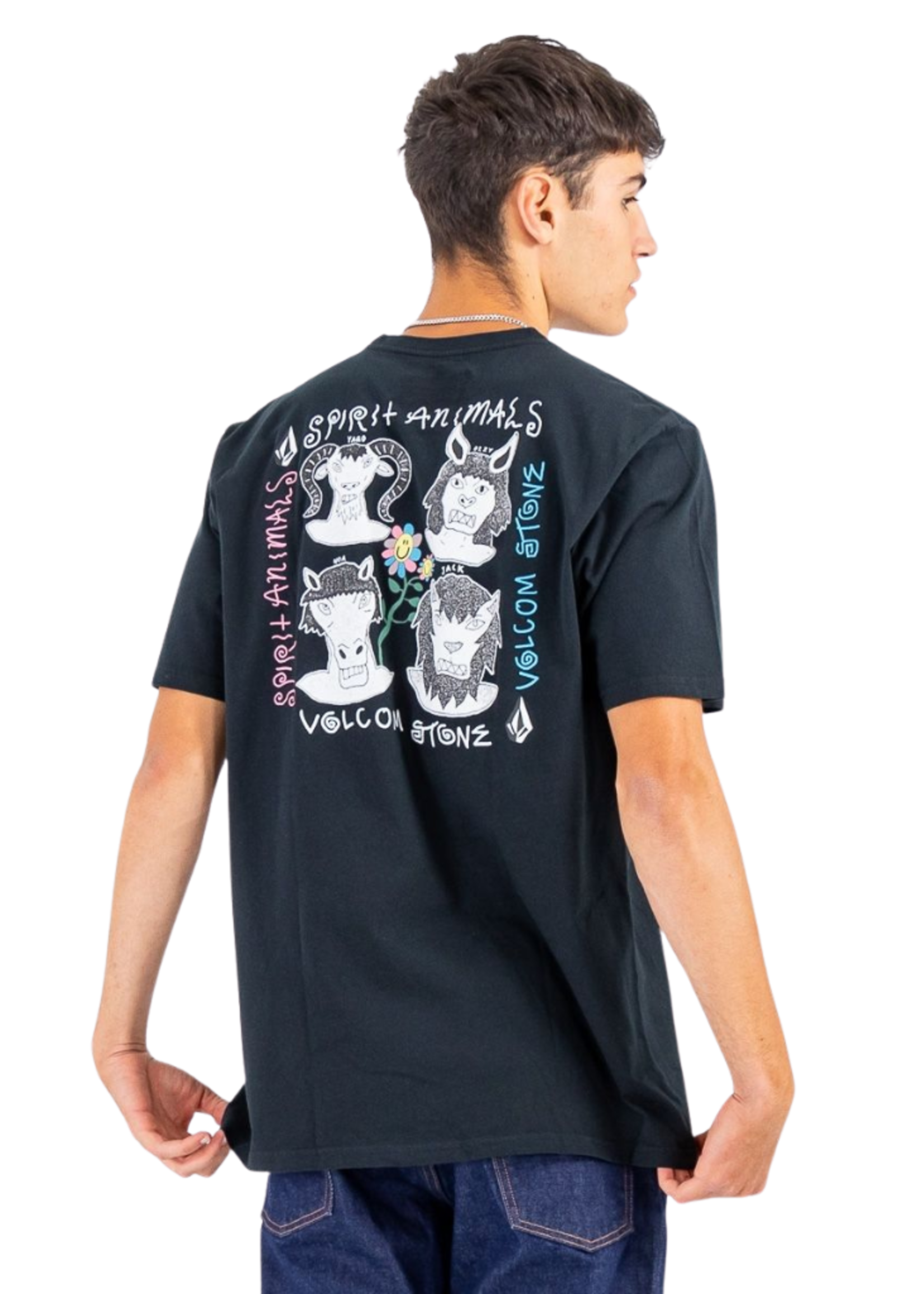 Volcom Men's Surf Vitals Animals  Short Sleeve T-Shirt- Black