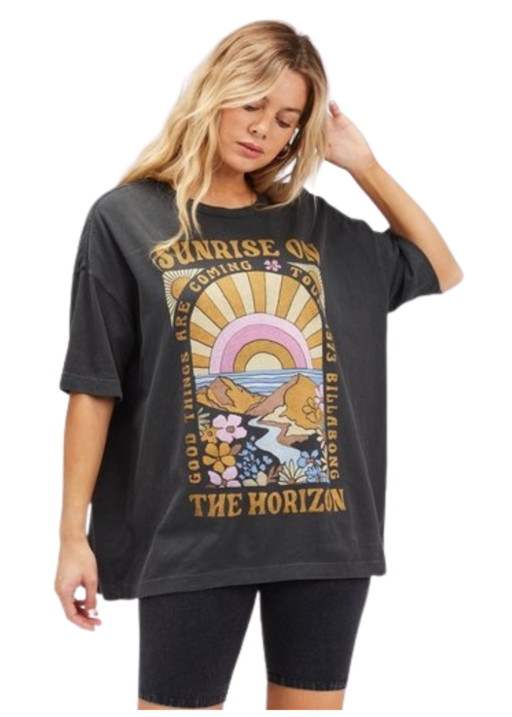 Billabong Women's On The Horizon Oversized T-shirt | Off Black
