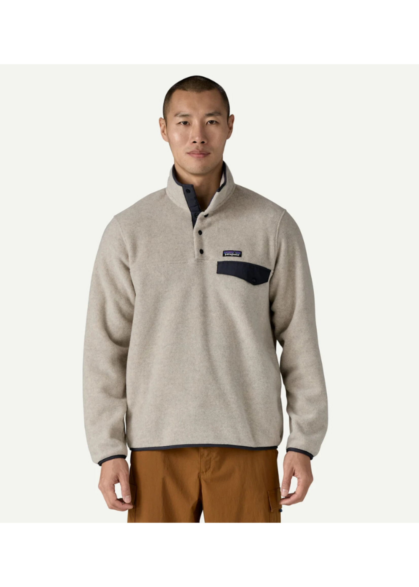 Patagonia M's Lightweight Synchilla Snap-T Pullover | Oatmeal Heather w/ Smolder Blue