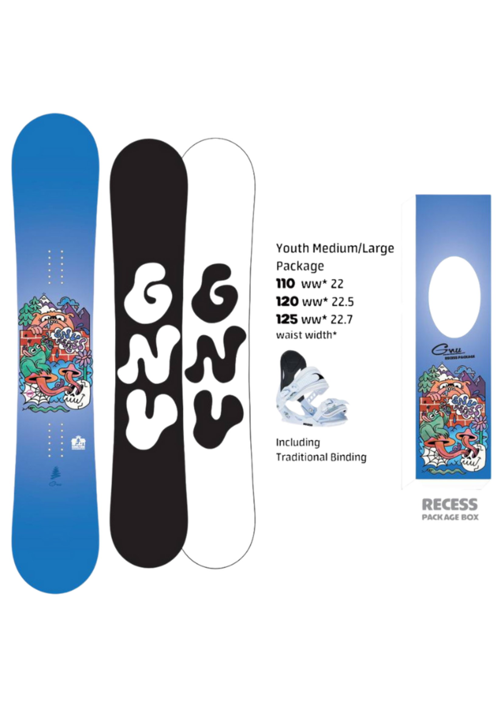 GNU Youth Recess Package Grom Snowboard Kit
