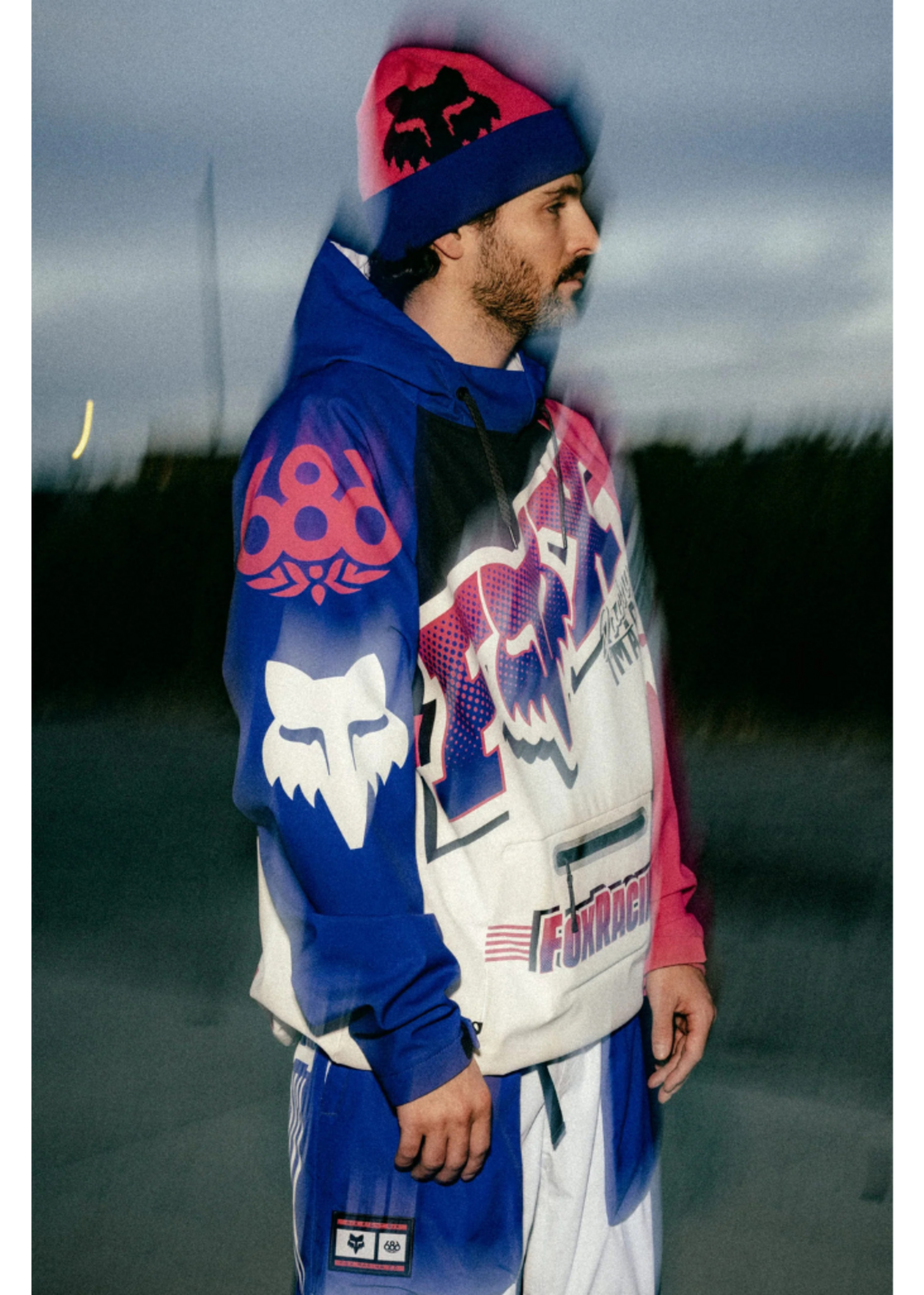 686 X Fox Racing Men's Waterproof Hoodie | Fox White Colorblock