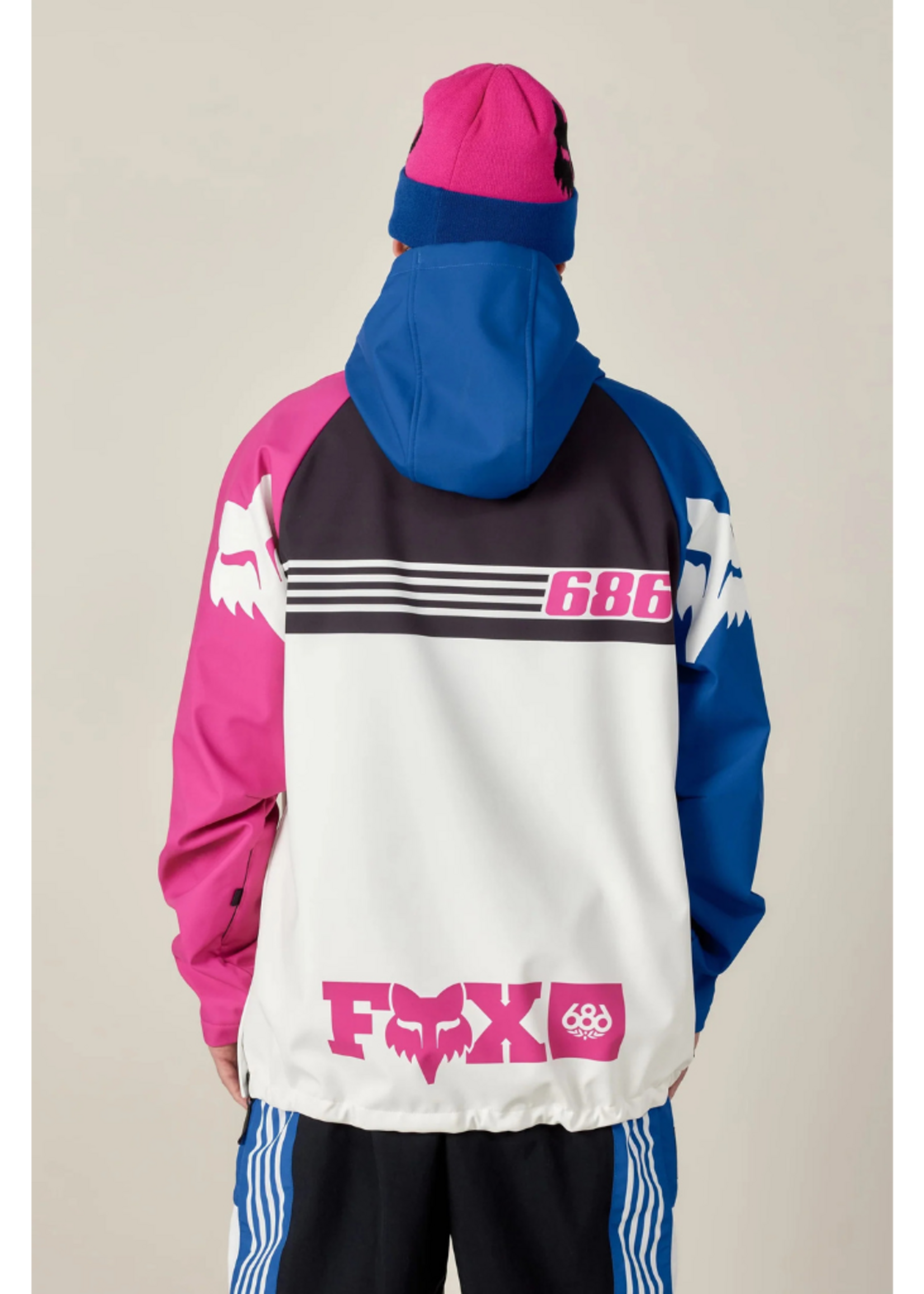 686 X Fox Racing Men's Waterproof Hoodie | Fox White Colorblock