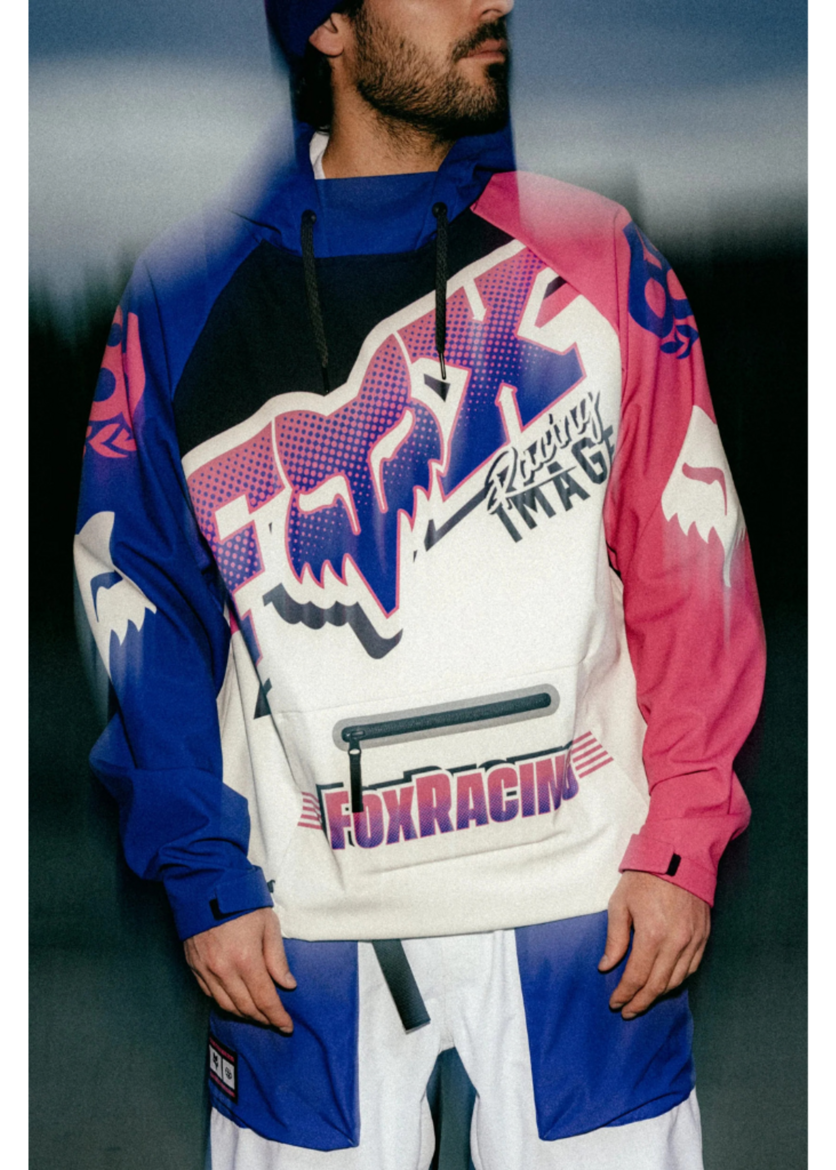 686 X Fox Racing Men's Waterproof Hoodie | Fox White Colorblock