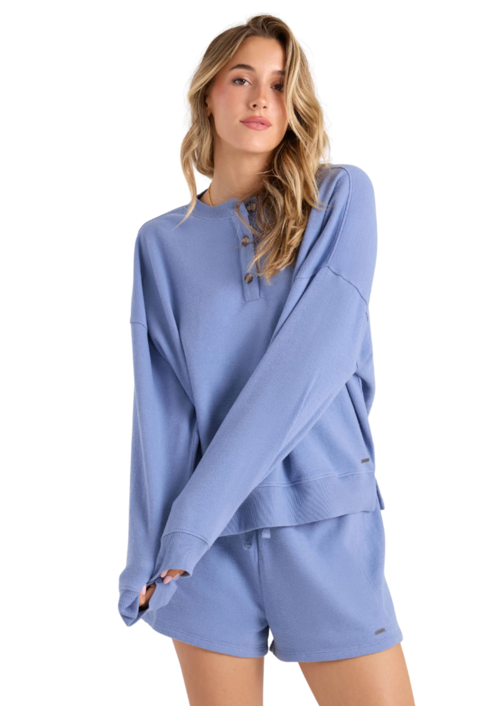 Volcom Women's Lived In Fleece Henley - Horizon Blue