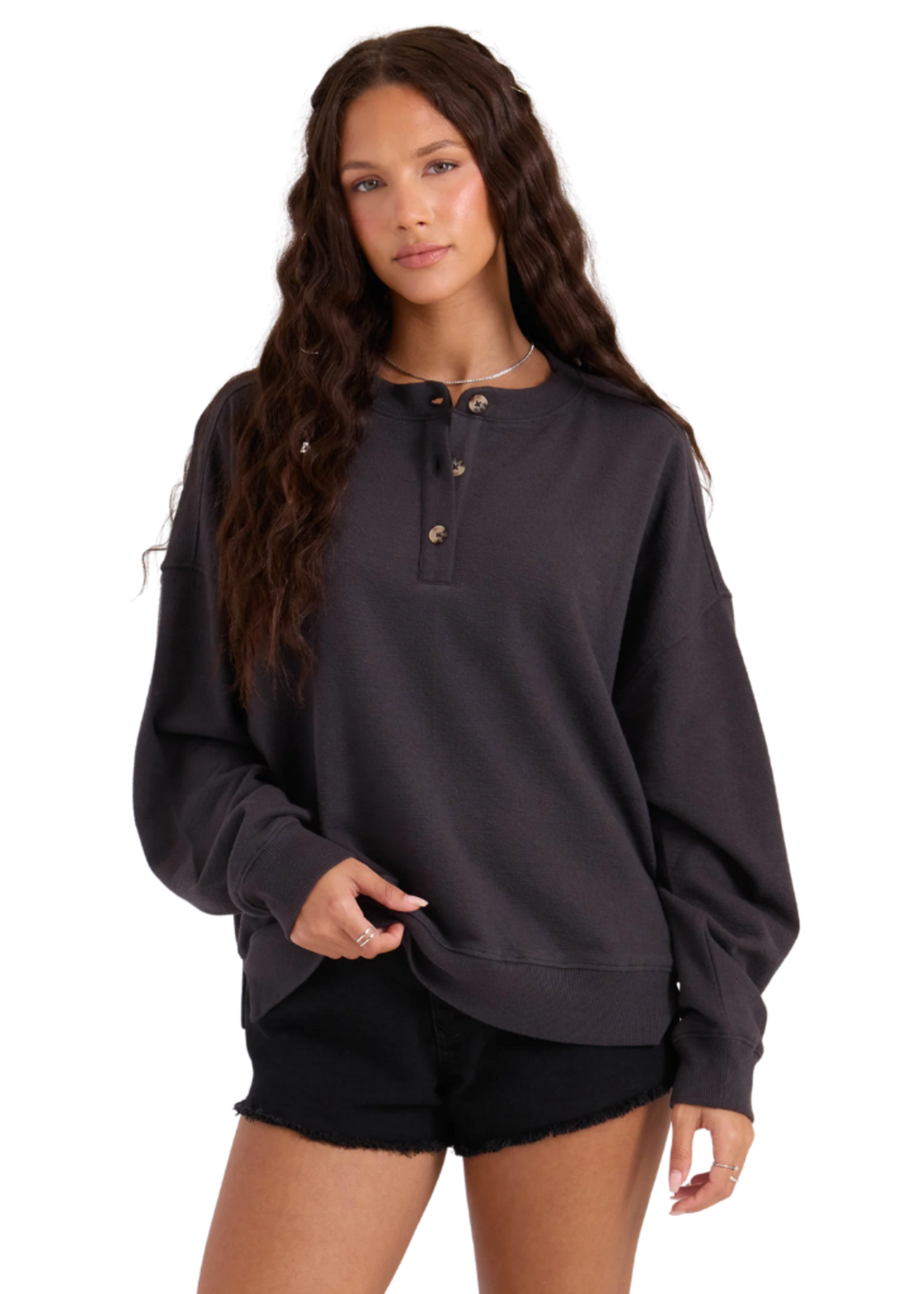 Volcom Women's Lived In Fleece Henley | Vintage Black