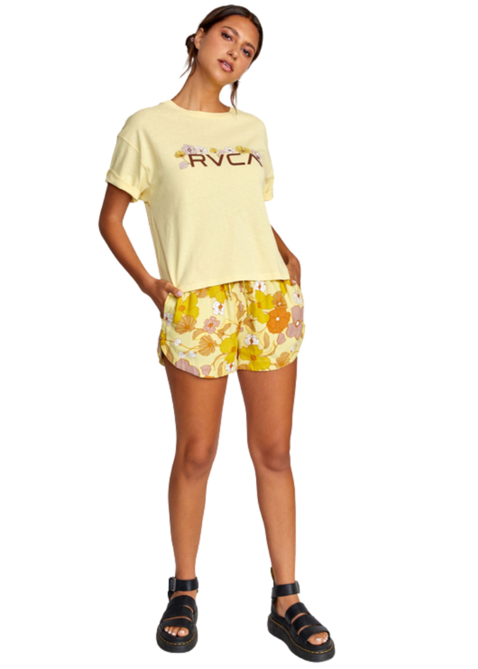 RVCA Women's Retro Floral Tee | Mellow Yellow