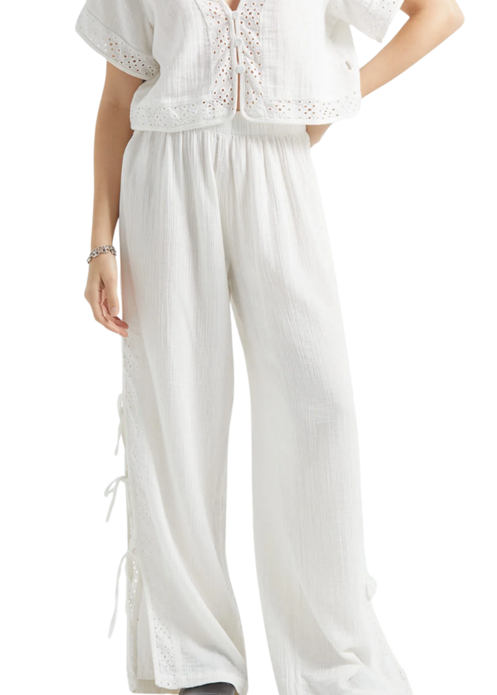 Brixton Women's Seaside Eyelet Wide Leg Pant | Off White Eyelet