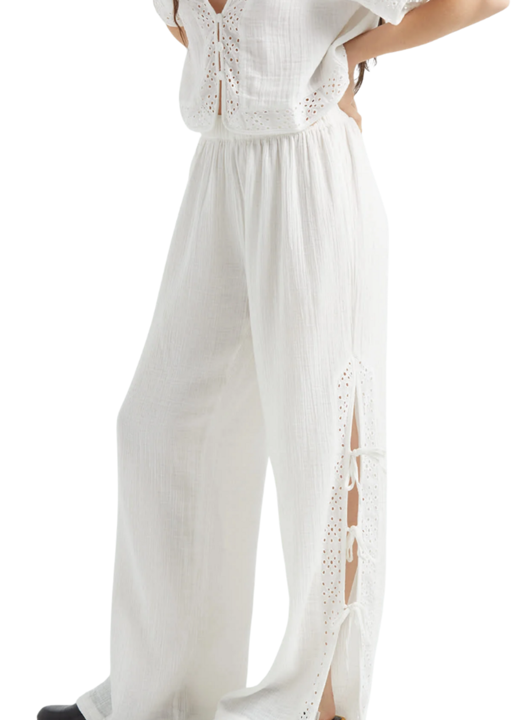 Brixton Women's Seaside Eyelet Wide Leg Pant | Off White Eyelet