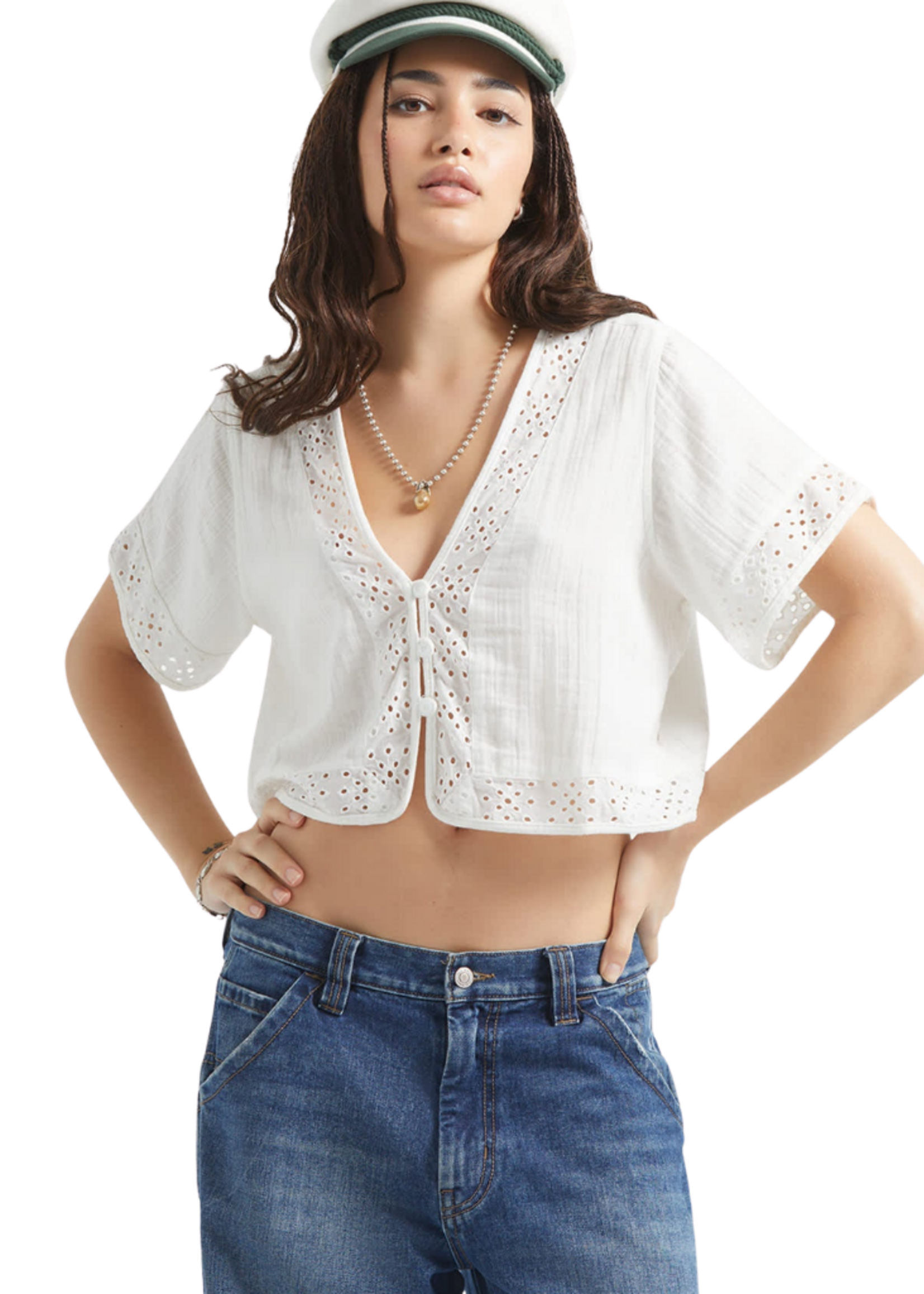 Brixton Women's Seaside Eyelet Top | Off White Eyelet