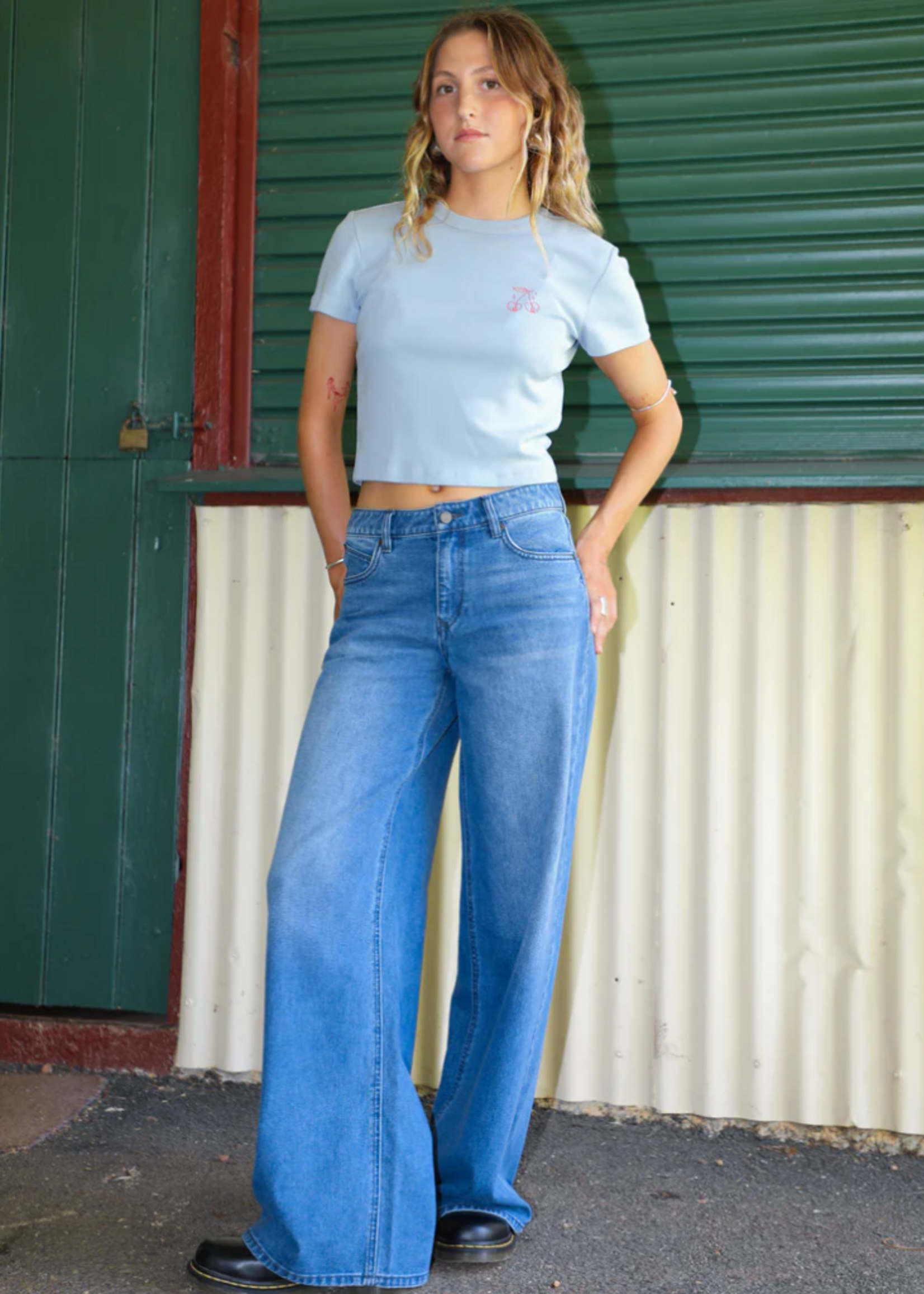 Volcom Women's Stoned BF Lowrise | Worn Light Blue