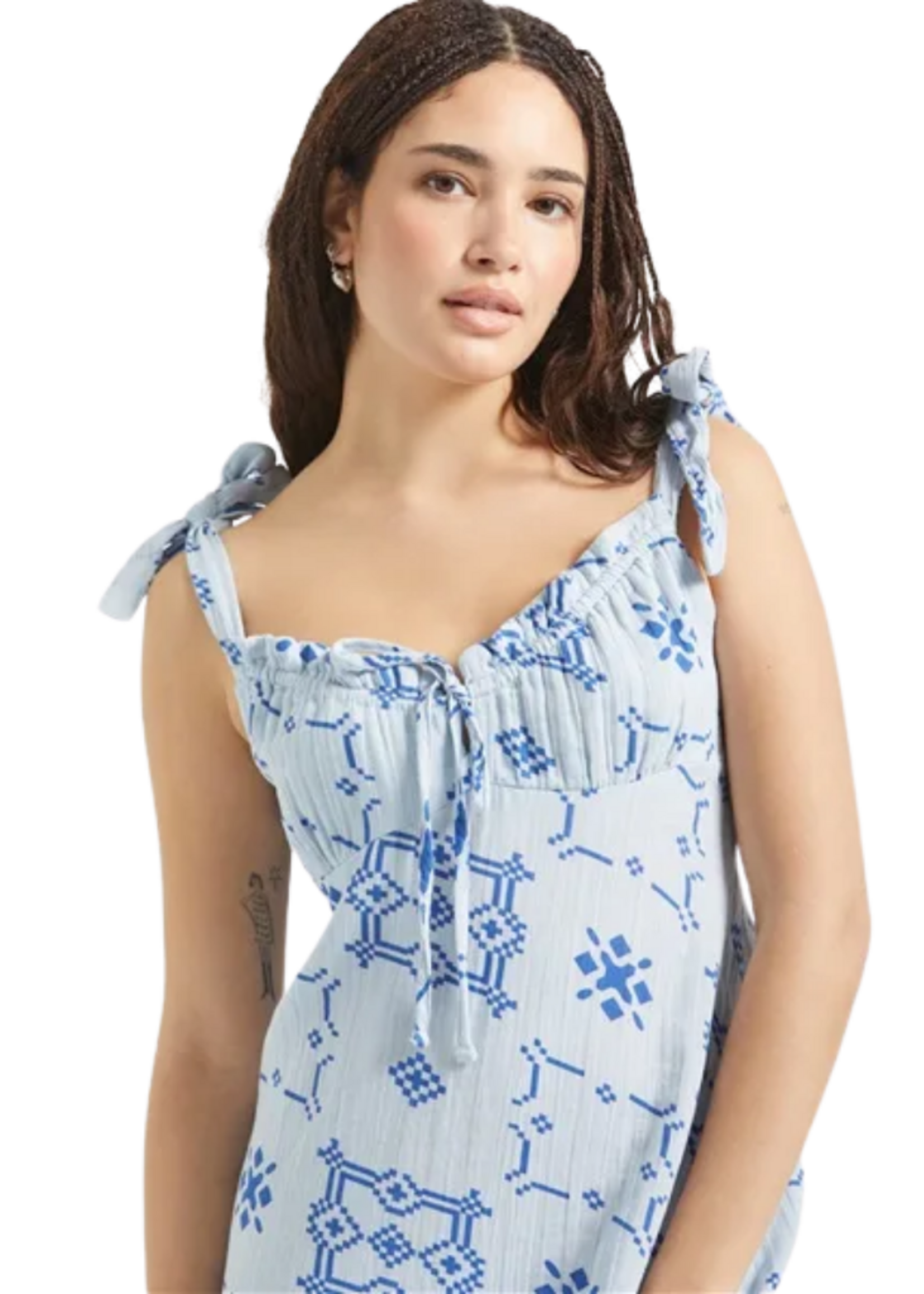 Brixton Women's The Tie Dress | Aura Blue Tile Print