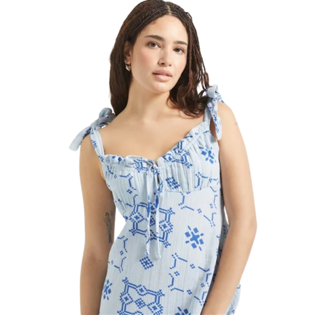 Brixton Women's The Tie Dress | Aura Blue Tile Print