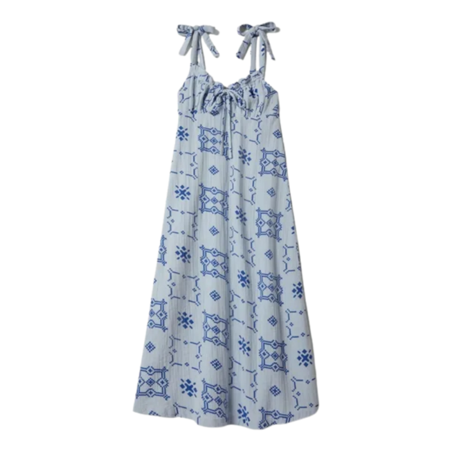 Brixton Women's The Tie Dress | Aura Blue Tile Print
