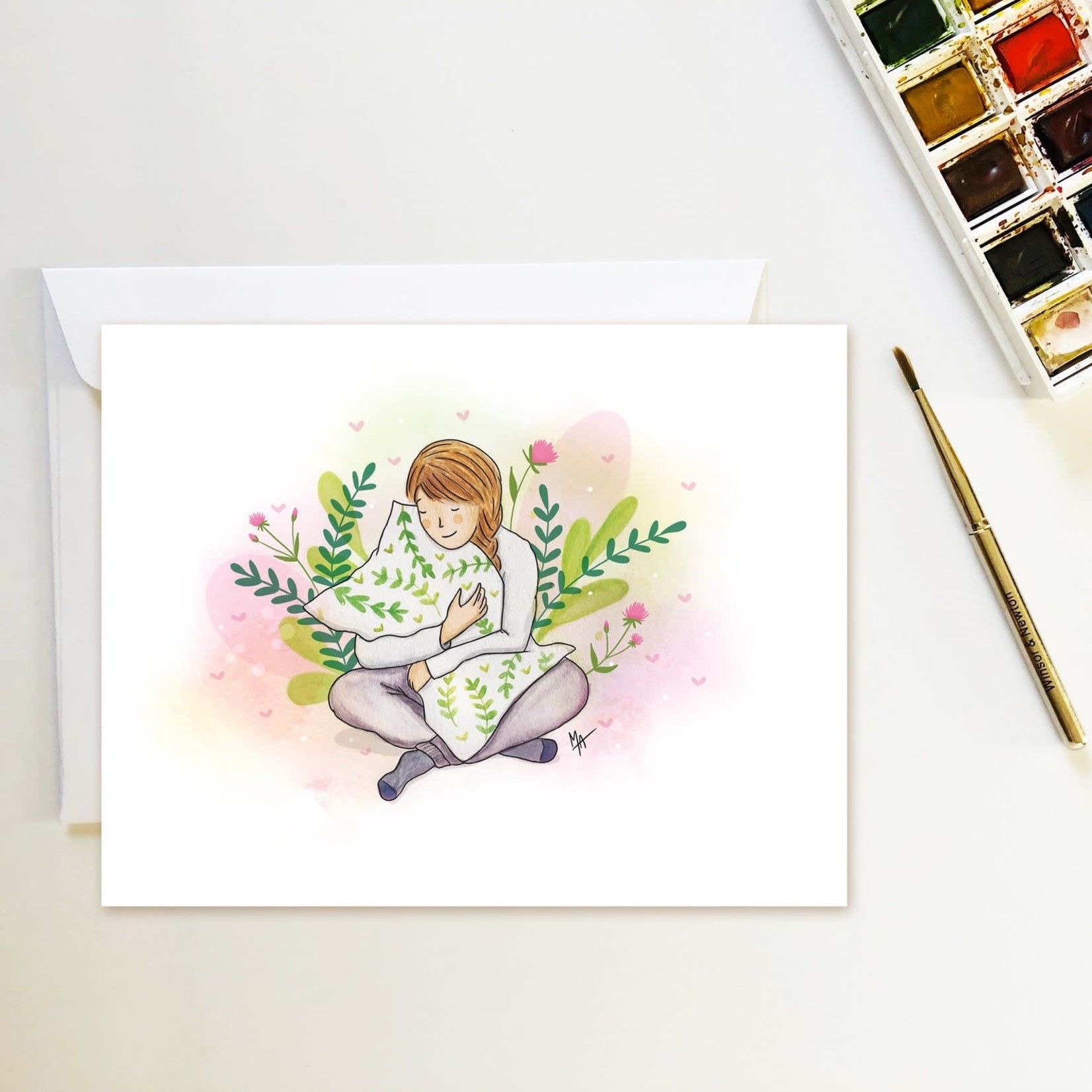 Martine Armand Illustratrice Filles fleuries oreiller - Carte B4