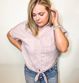 Rose Striped Tie Blouse