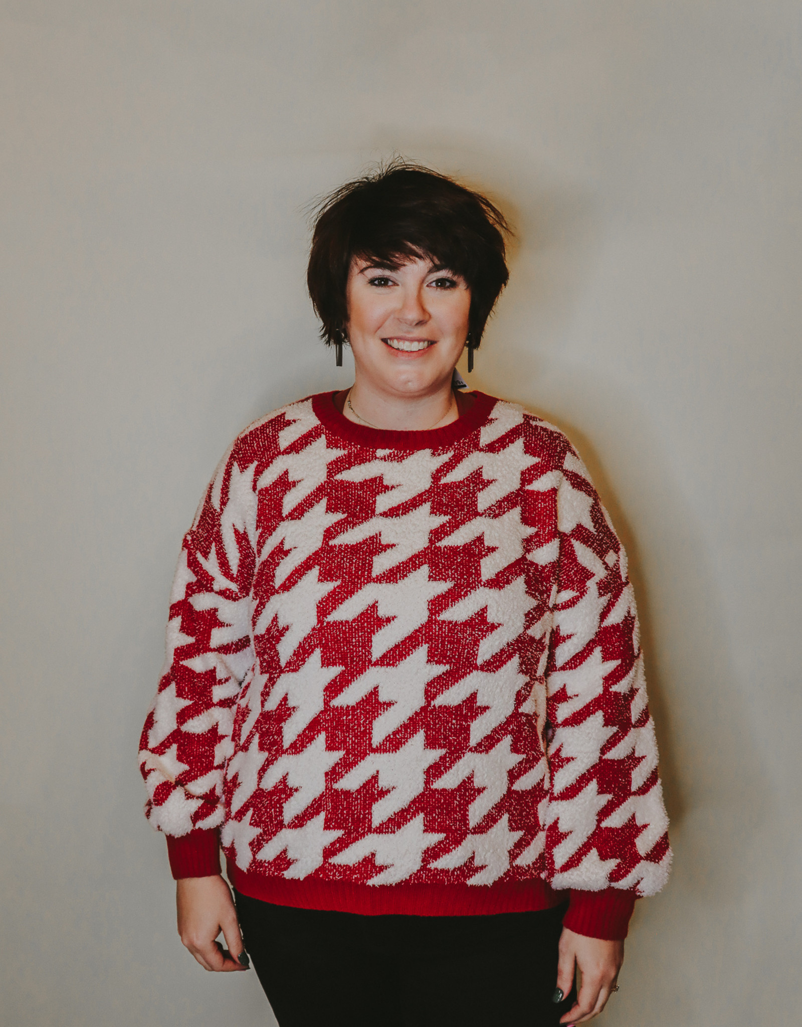 Scarlet Houndstooth Sweater