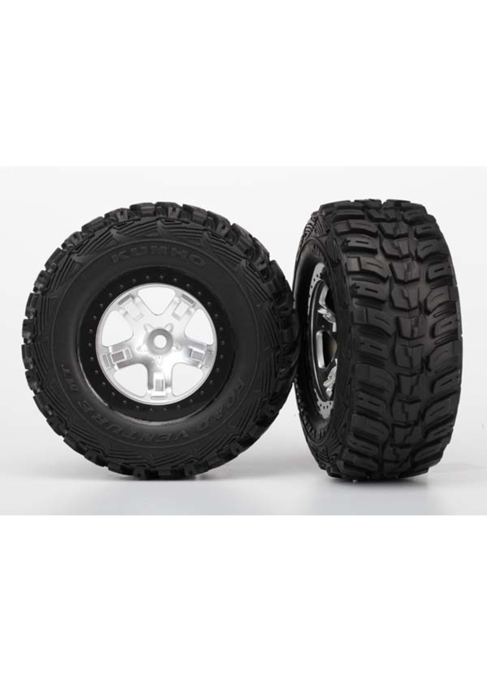 Traxxas TRA5880 Traxxas Tires & wheels, assembled, glued  (SCT satin chrome, black beadlock style wheels, Kumho tires, foam inserts) (2) (4WD front/rear, 2WD rear only)