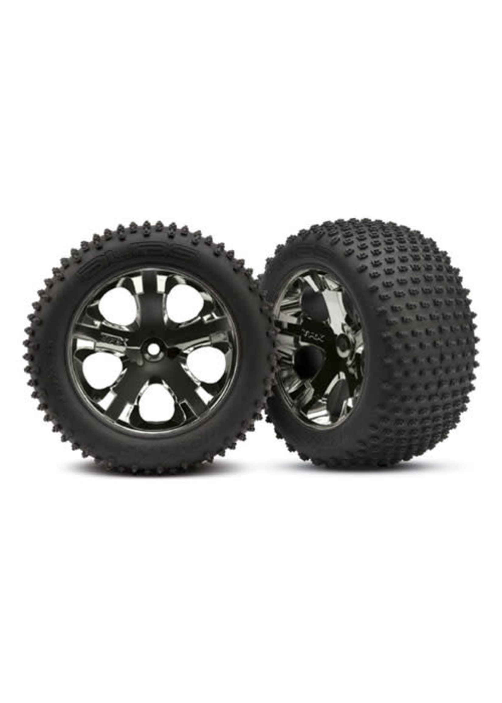 Traxxas TRA3770A Traxxas Tires & wheels, assembled, glued (2.8') (All-Star black chrome wheels, Alias tires, foam inserts) (rear) (2) (TSM rated)