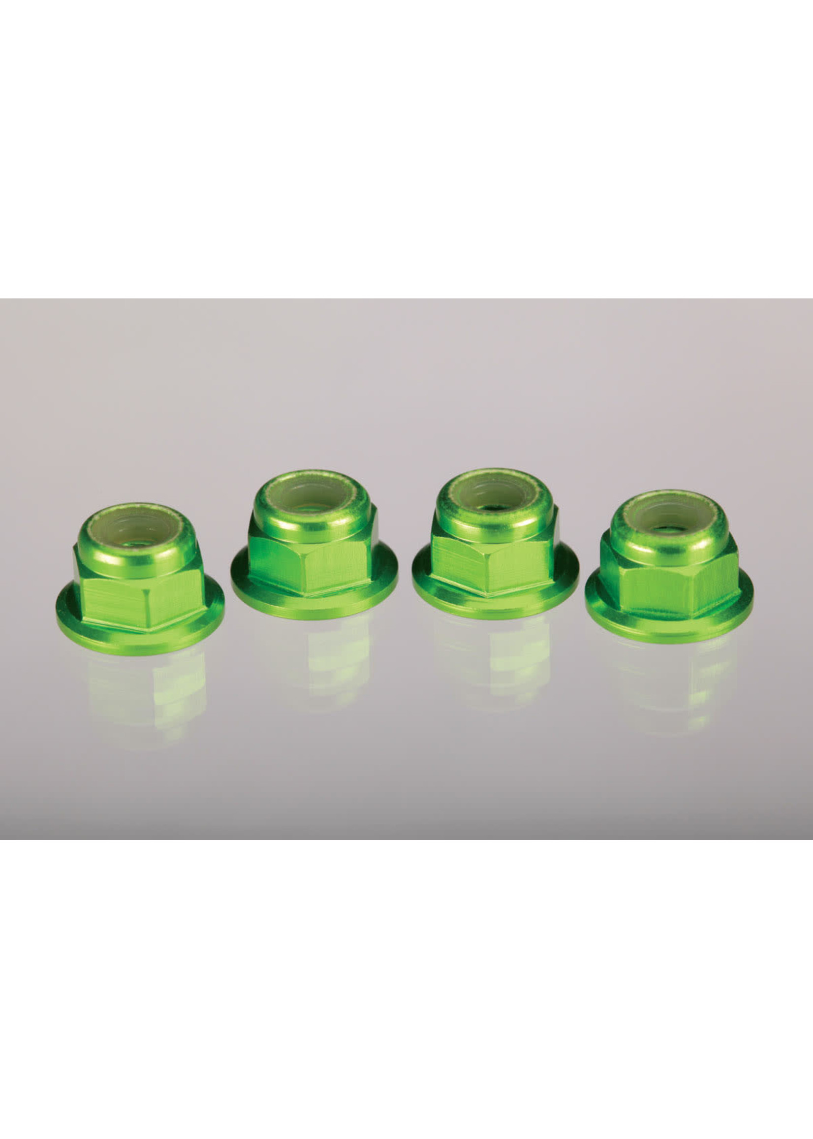 Traxxas TRA1747G Traxxas Nuts, aluminum, flanged, serrated (4mm) (green-anodized) (4)