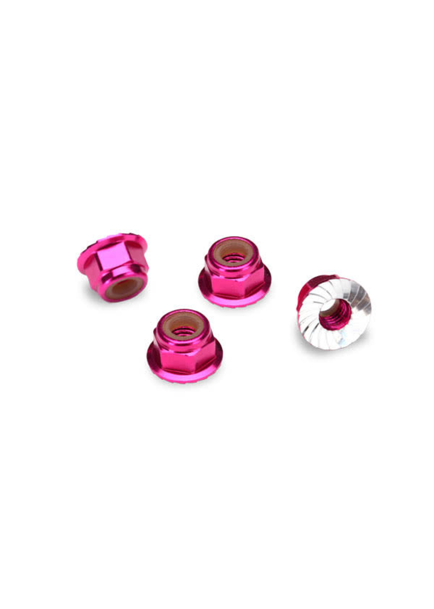 Traxxas TRA1747P Traxxas Nuts, aluminum, flanged, serrated (4mm) (pink-anodized) (4)