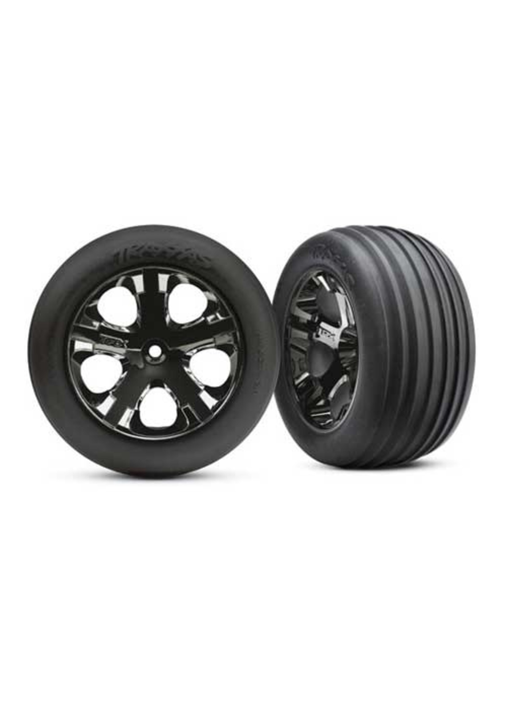 Traxxas TRA3771A Traxxas Tires & wheels, assembled, glued (2.8') (All-Star black chrome wheels, ribbed tires, foam inserts) (electric front) (2)