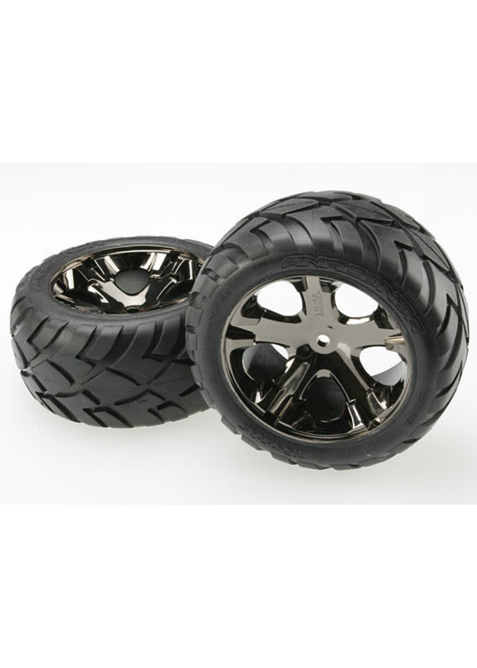 Traxxas TRA3773A Traxxas Tires & wheels, assembled, glued (All Star black chrome wheels, Anaconda tires, foam inserts) (2WD electric rear) (1 left, 1 right)