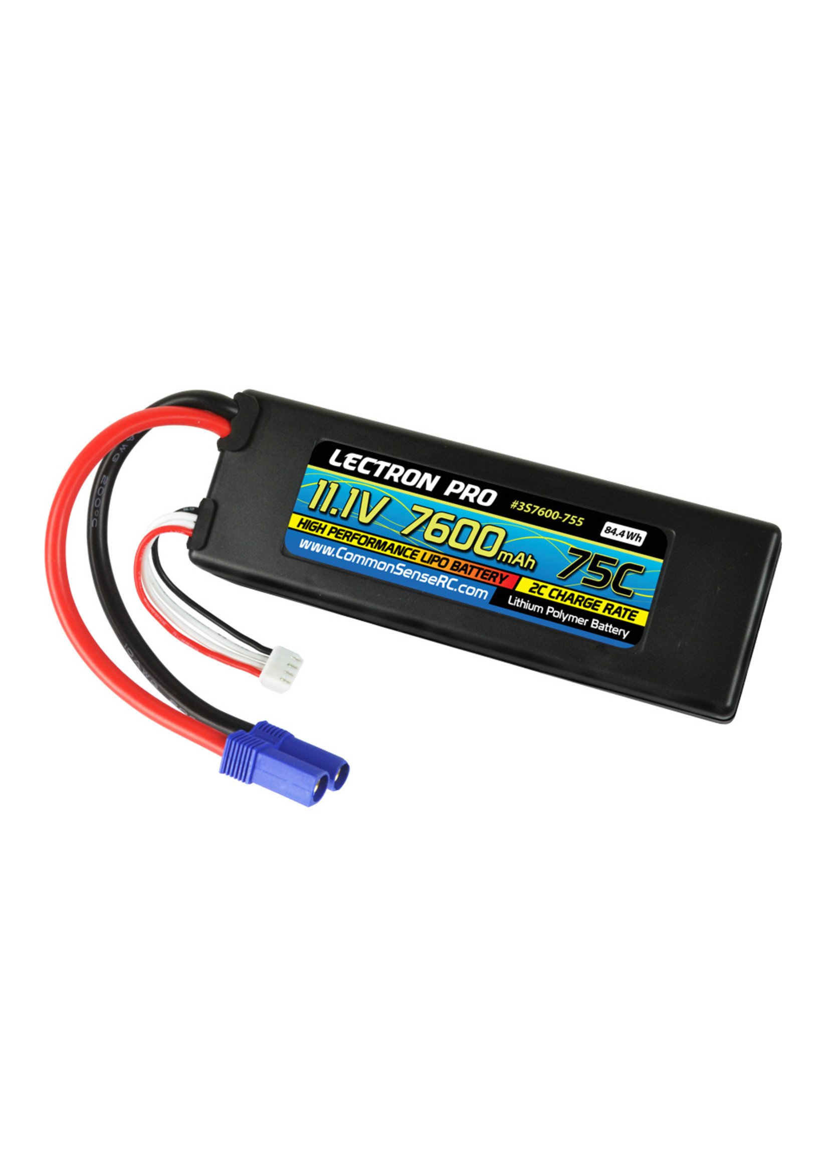 Common Sense RC CSRC3S7600-755 Lectron Pro 11.1V 7600mAh 75C Hard Case Lipo Battery with EC5 Connector