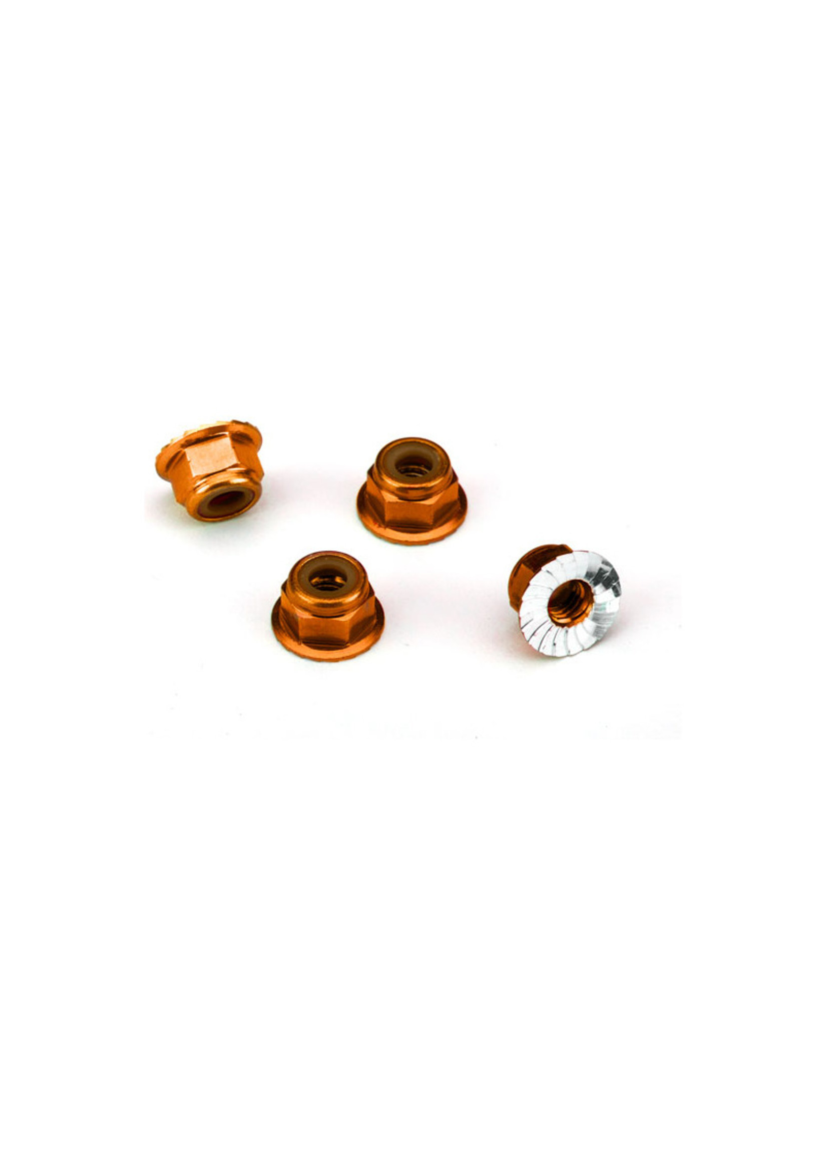 Traxxas TRA1747T Traxxas Nuts, aluminum, flanged, serrated (4mm) (orange-anodized) (4)