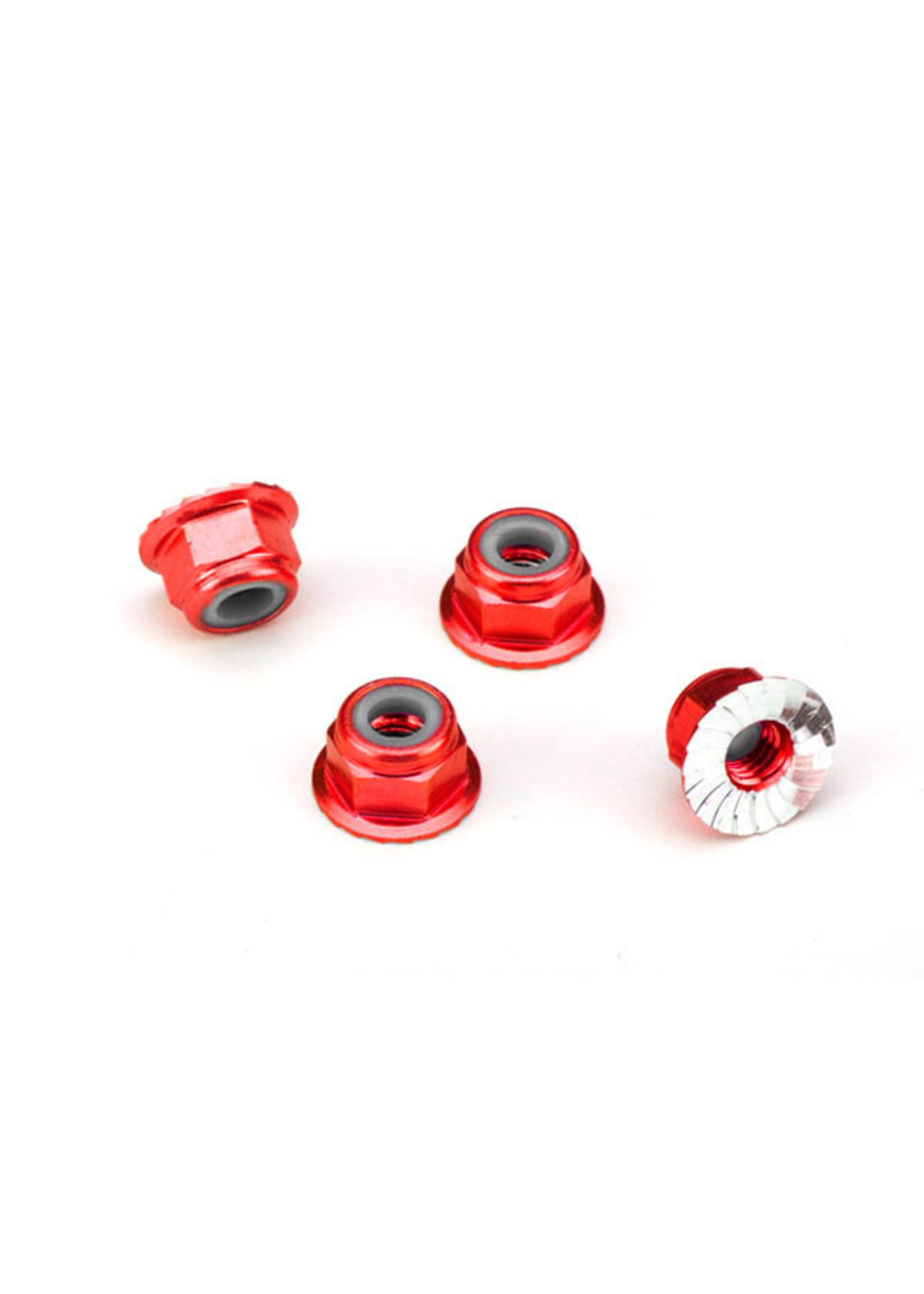 Traxxas TRA1747A Traxxas Nuts, aluminum, flanged, serrated (4mm) (red-anodized) (4)