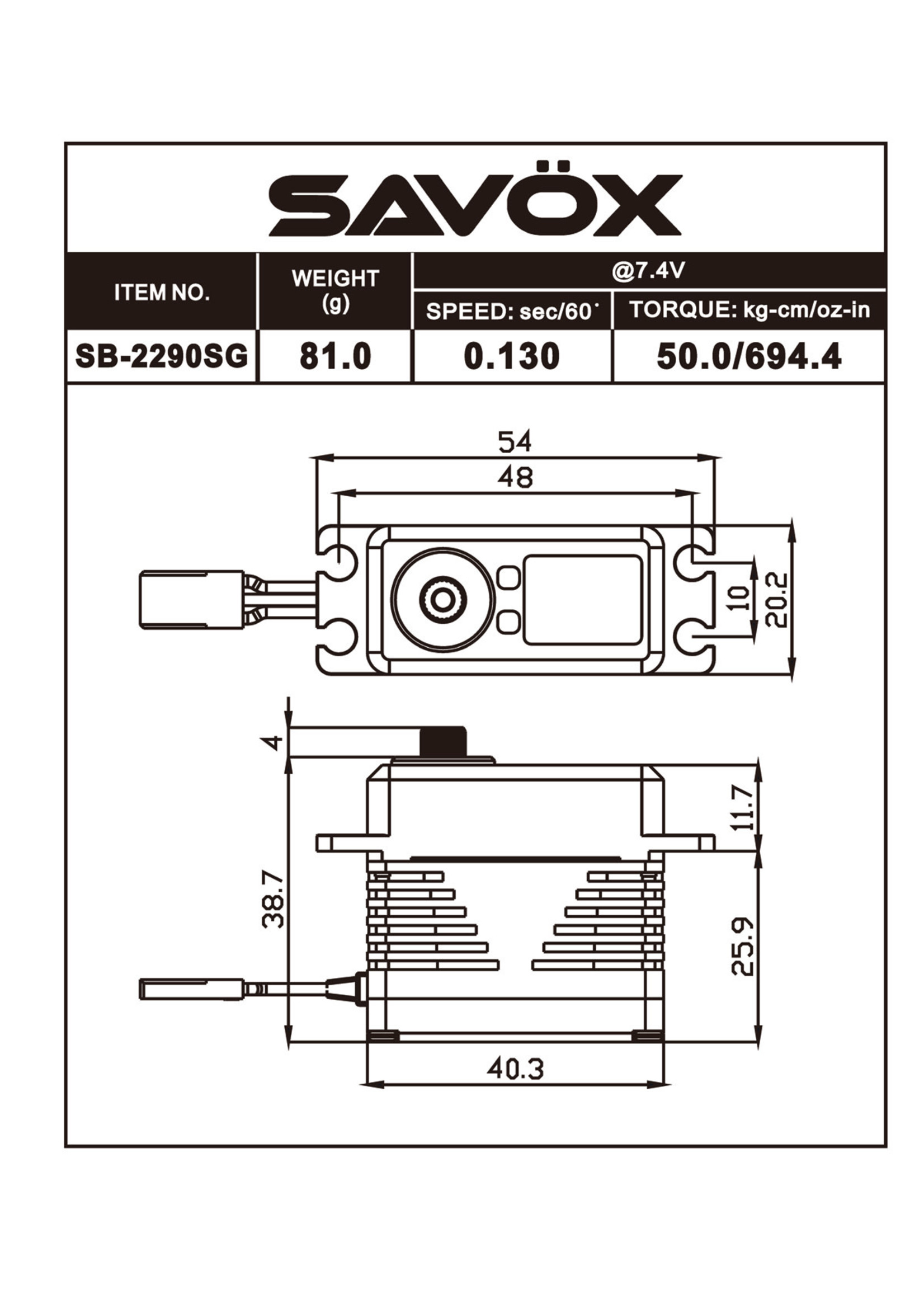 Savox SAVSB2290SG-BE Savox Monster Torque, Brushless Servo 0.11sec / 972.1oz @ 8.4v - Black Edition
