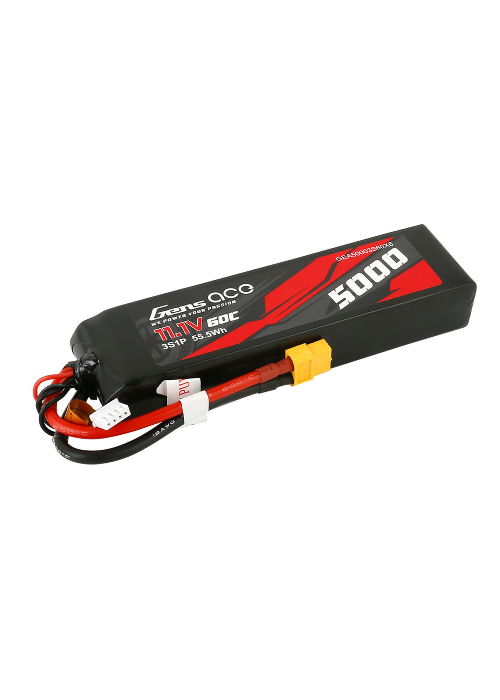 GensAce/Tattu GEA50003S60X6 Gens Ace 11.1V 60C 3S 5000mAh Lipo Battery Pack with XT60 Plug