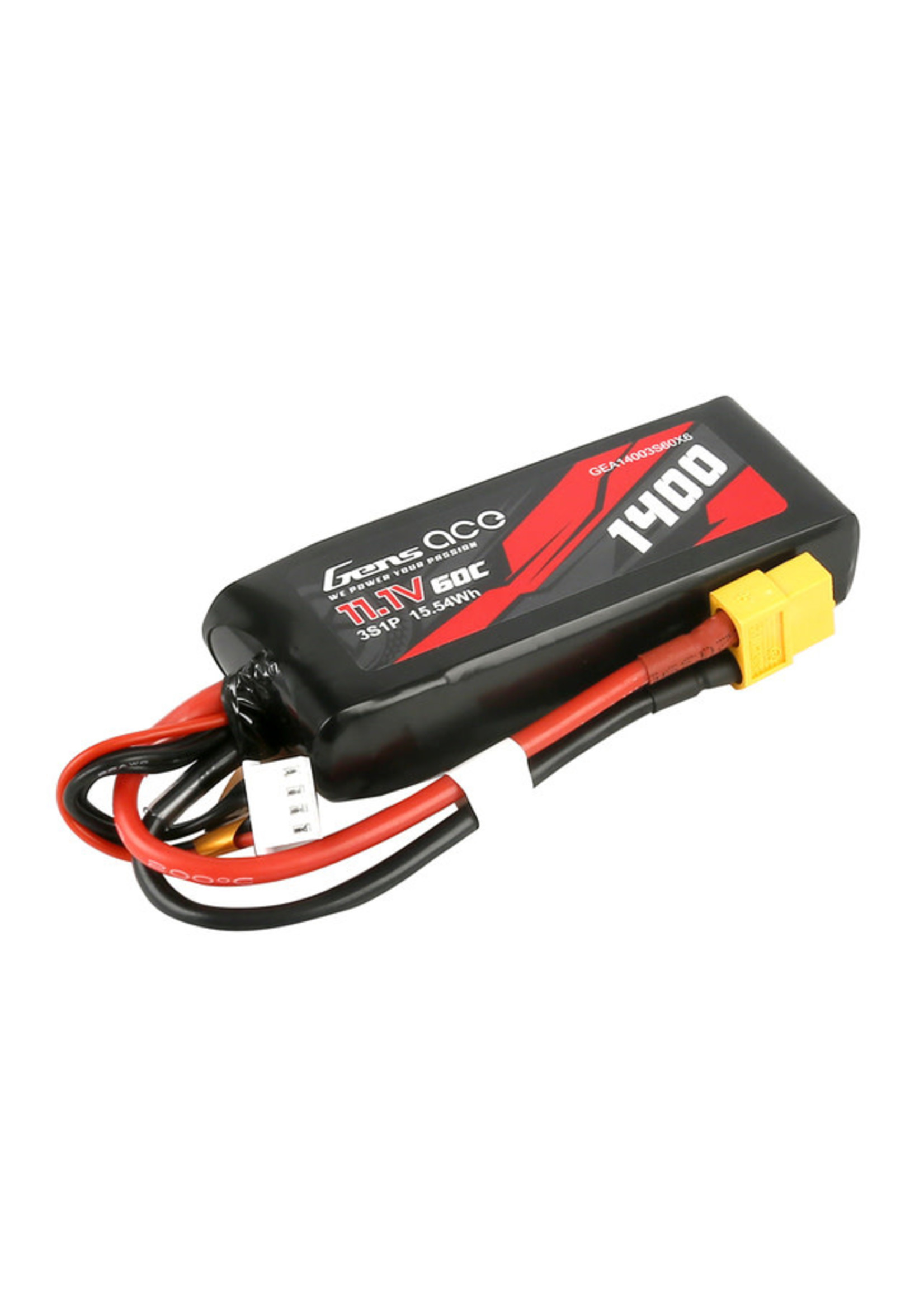 GensAce/Tattu GEA14003S60X6 Gens Ace 1400mAh 11.1V 60C 3S1P Lipo Battery Pack with XT60 Plug
